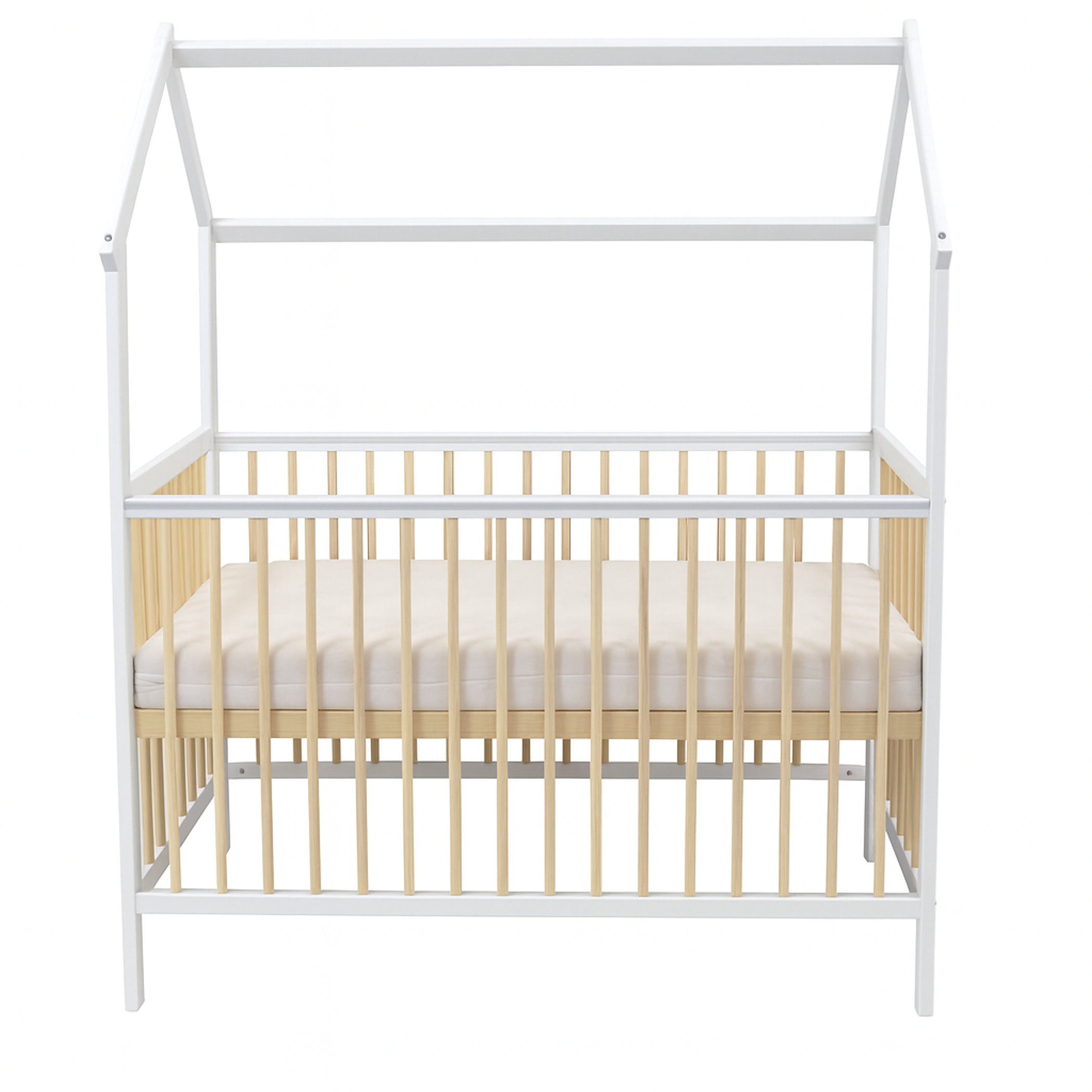 Baby-Delux Komplettbett Hausbett Babybett Komplettset Waffelpique Musselin, 12-tlg., Kinderbett 60x120 cm weiß Natur, Bettset verschiedene Designs