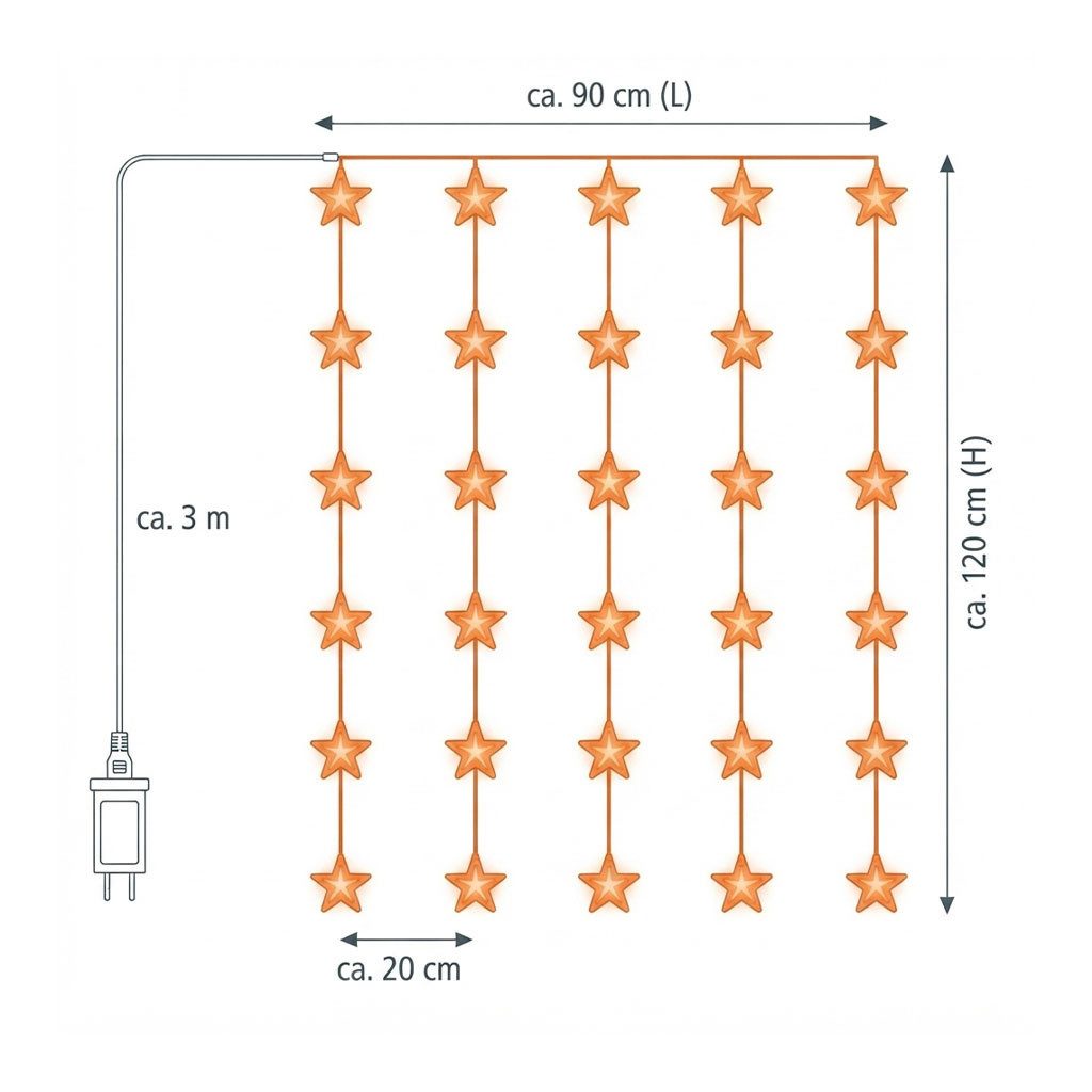 Spetebo LED-Lichtervorhang Sternen Lichtervorhang 30 LED warm weiß - 100 cm, 30-flammig, Weihnachten Fenster Deko Lichterkette Indoor - Netzstecker inklusive – Bild 4 von 5