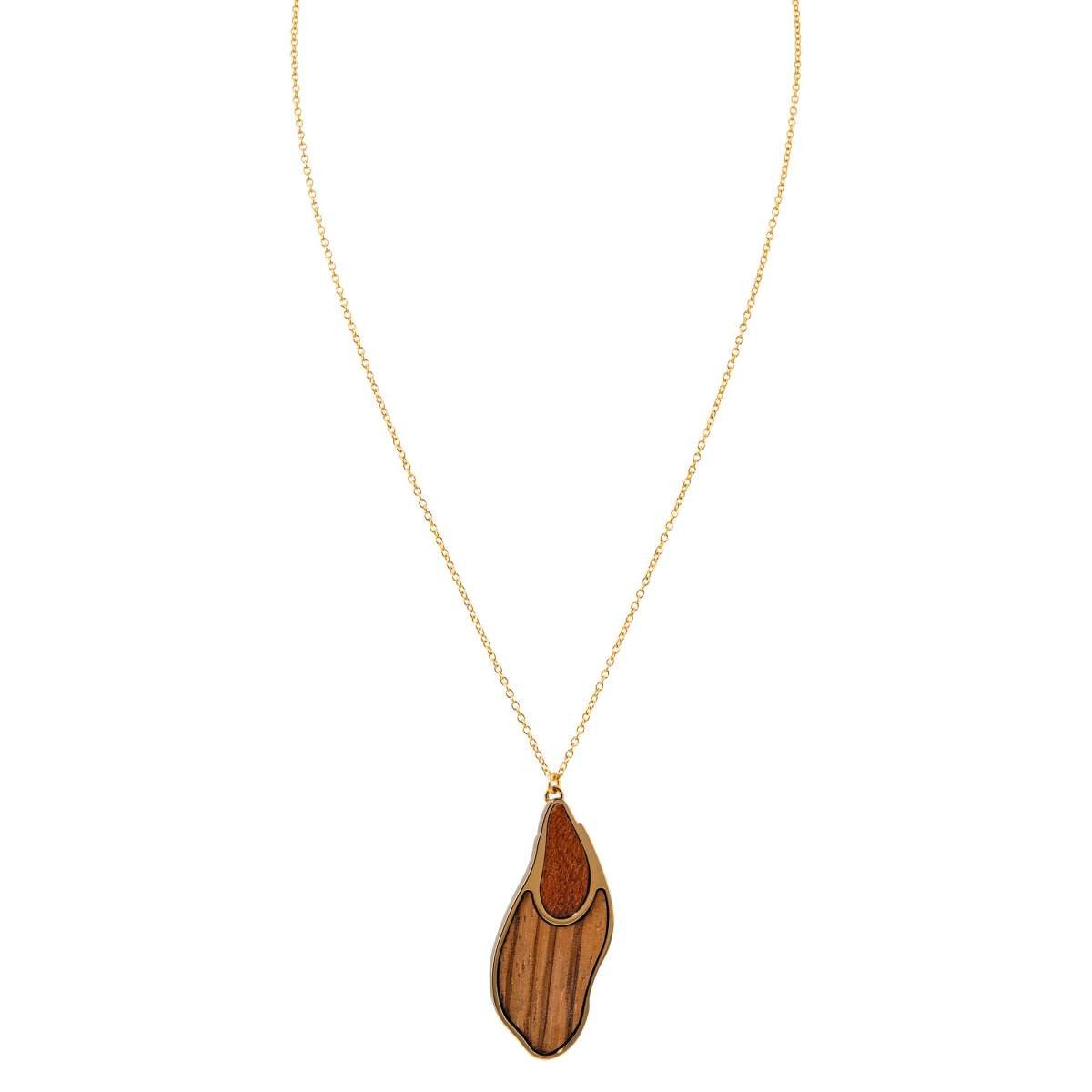 Holzkern Kette mit Anhänger 9010631023102, für Damen Sequoia Zebrano/Goldfarben