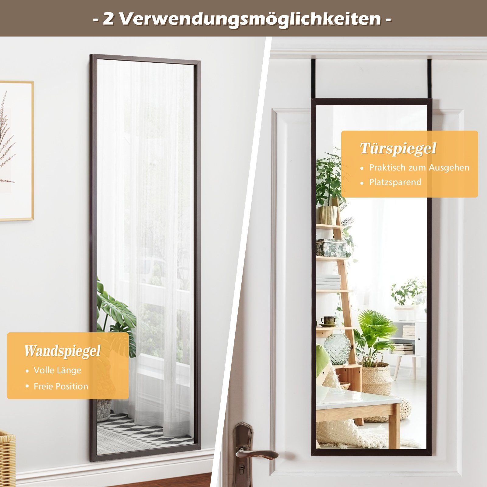 COSTWAY Wandspiegel, mit höhenverstellbaren Hängehaken 107x36,5cm günstig online kaufen