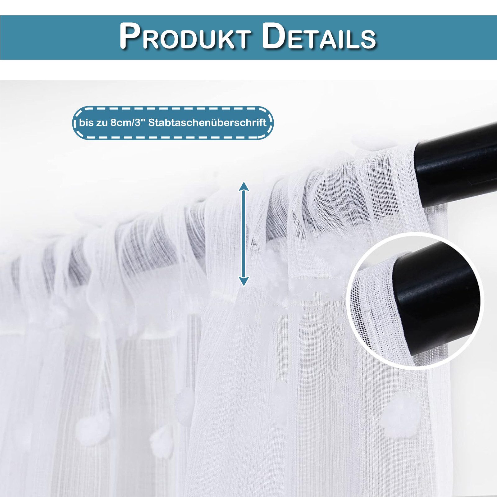 Jibenhome Gardine Transparente Voile Sheer Vorhänge mit Pompons, Boho Gardi günstig online kaufen