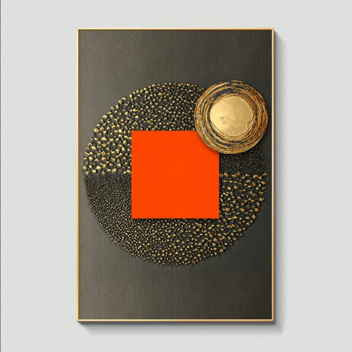 TPFLiving Kunstdruck (OHNE RAHMEN) Poster - Leinwand - Wandbild, Nordic Art - Abstrakte Motive - Bilder Wohnzimmer - (7 Motive in 7 verschiedenen Größen zur Auswahl), Farben: Gold, Schwarz und Orange - Größe: 21x30cm