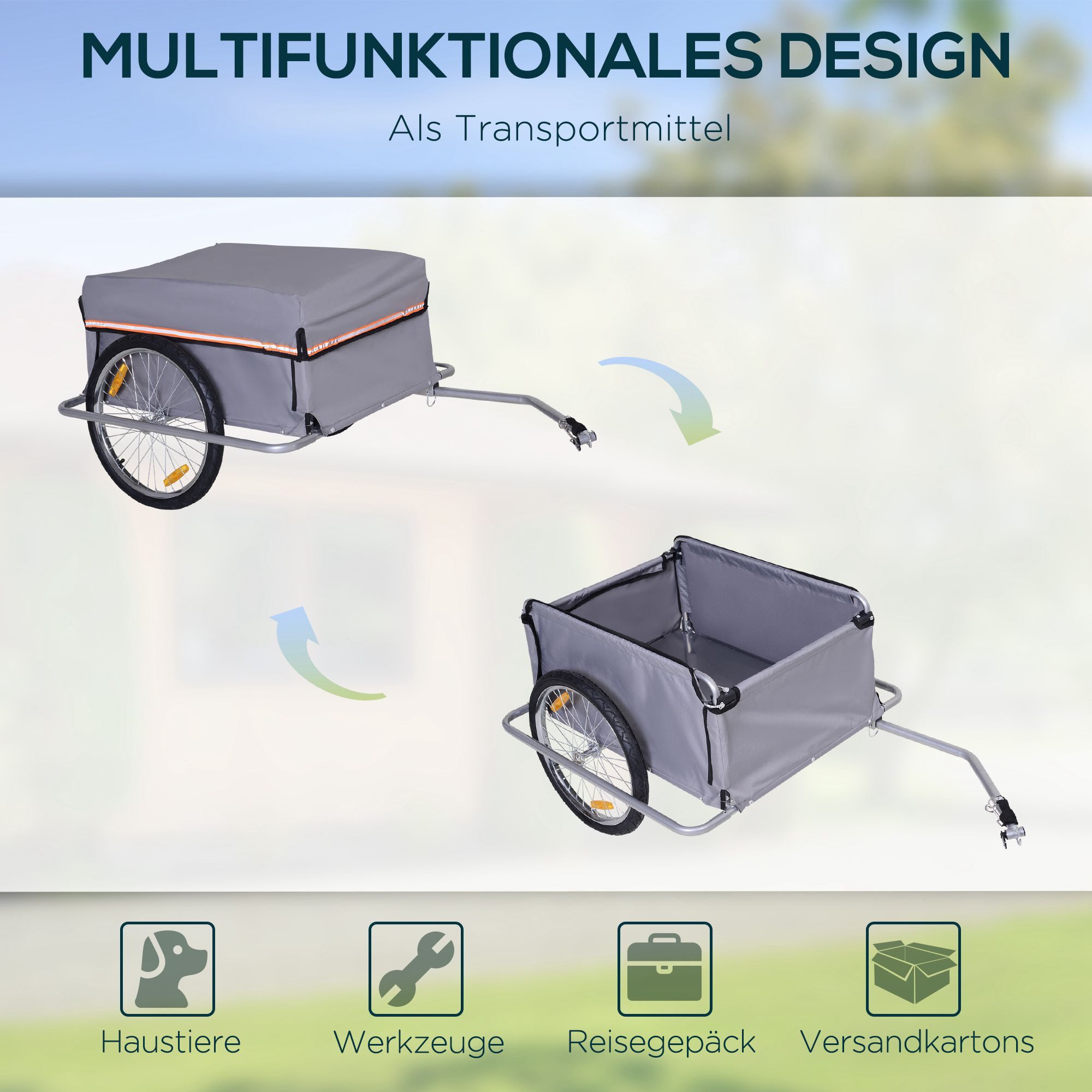 HOMCOM Bicycle Cargo Trailer, Transport Trailer, Bicycle, Grey, 140 x 88 x 60 cm