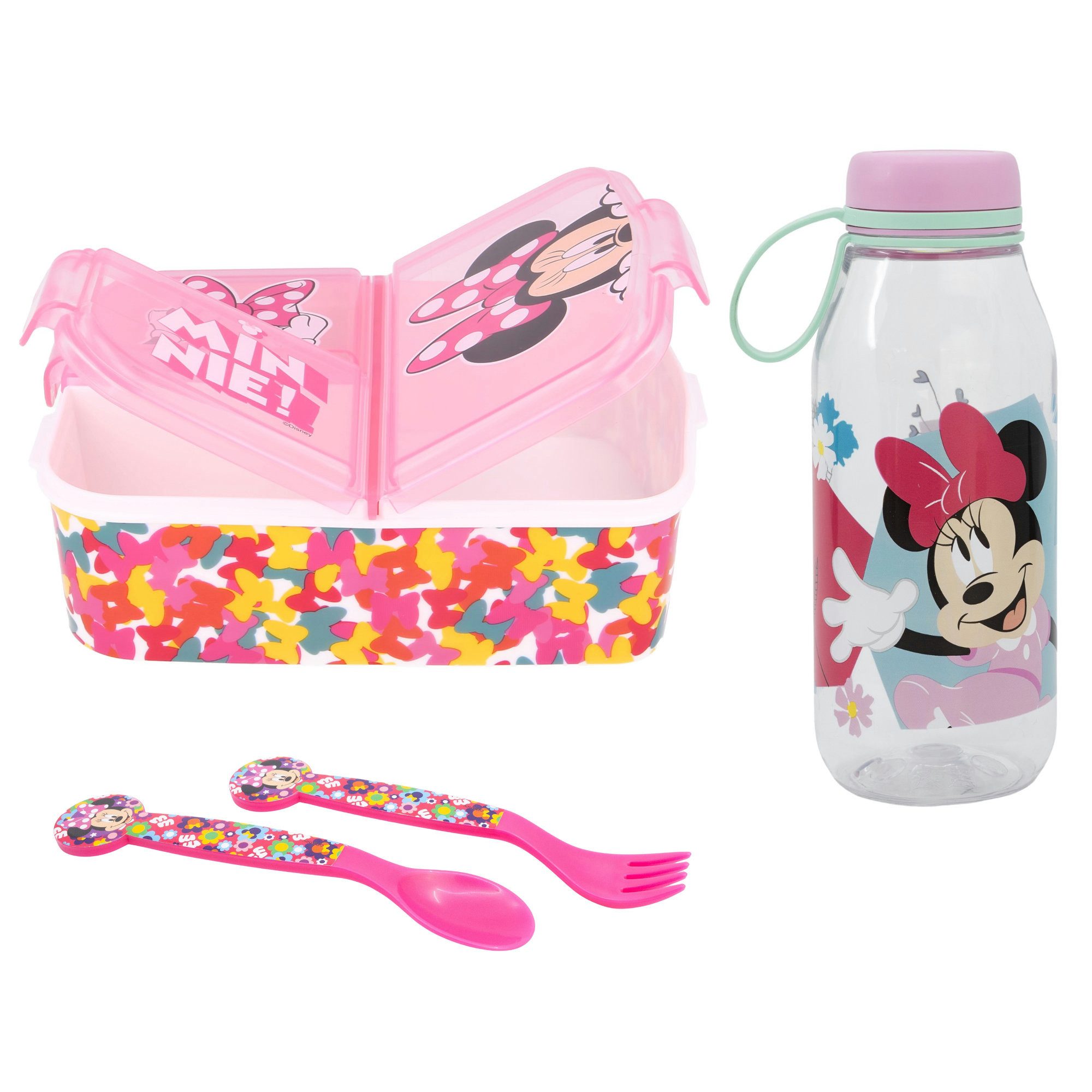 Disney Lunchbox Disney Minnie Maus 4 tlg Lunch Set Brotdose Trinkflasche Besteck, (4-tlg., Spar-Set), 460 ml
