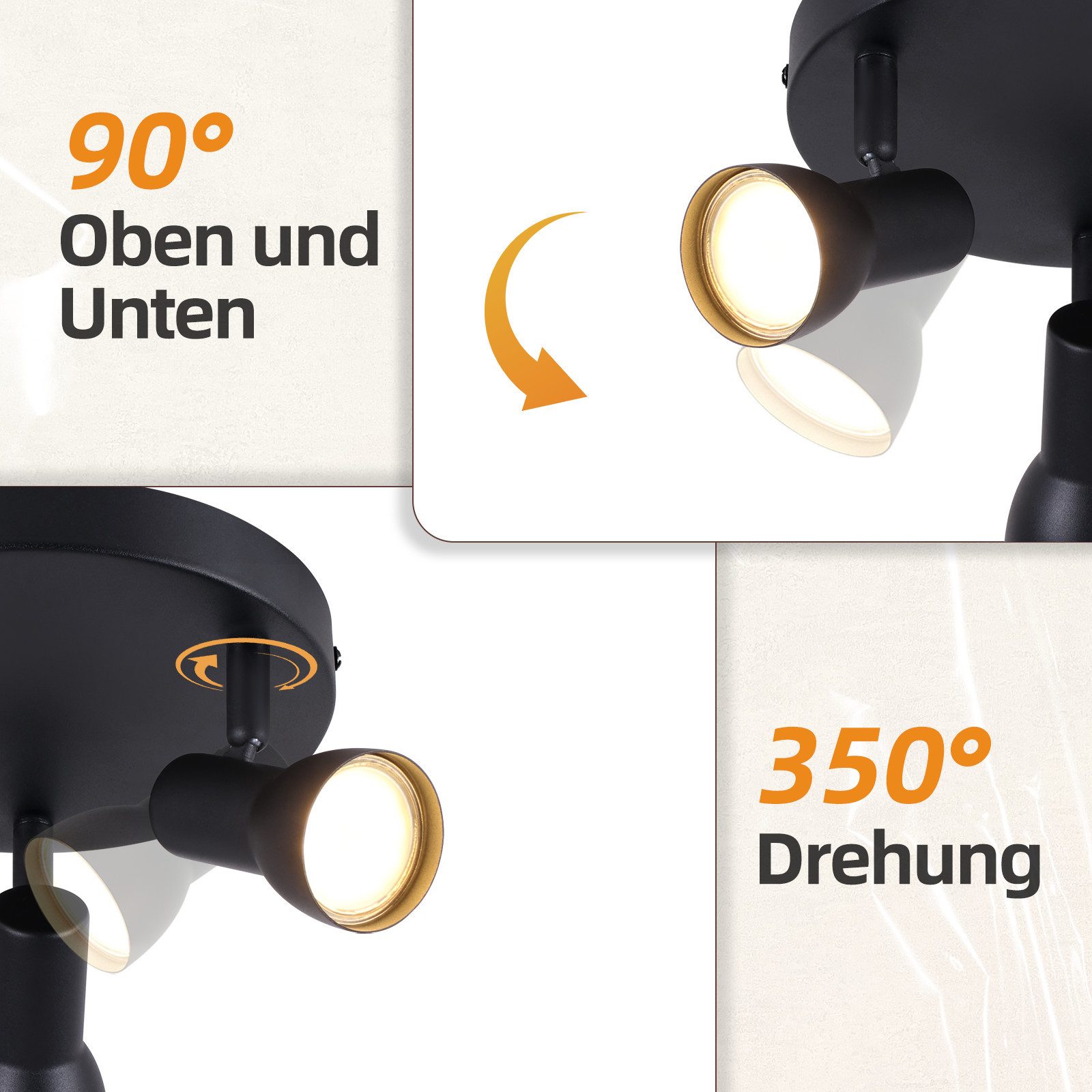 ZMH Deckenstrahler 2/3/4 Flammig-GU10 Deckenlampe 350° Drehbar für Wohnzimmer Küche, ohne Leuchtmittel, Modern Design Strahler Innen GU10 Deckenspots – Bild 2 von 5