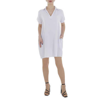 Ital-Design Tunikakleid Damen Freizeit (86164430) Kreppoptik/gesmokt Kleid in Weiß
