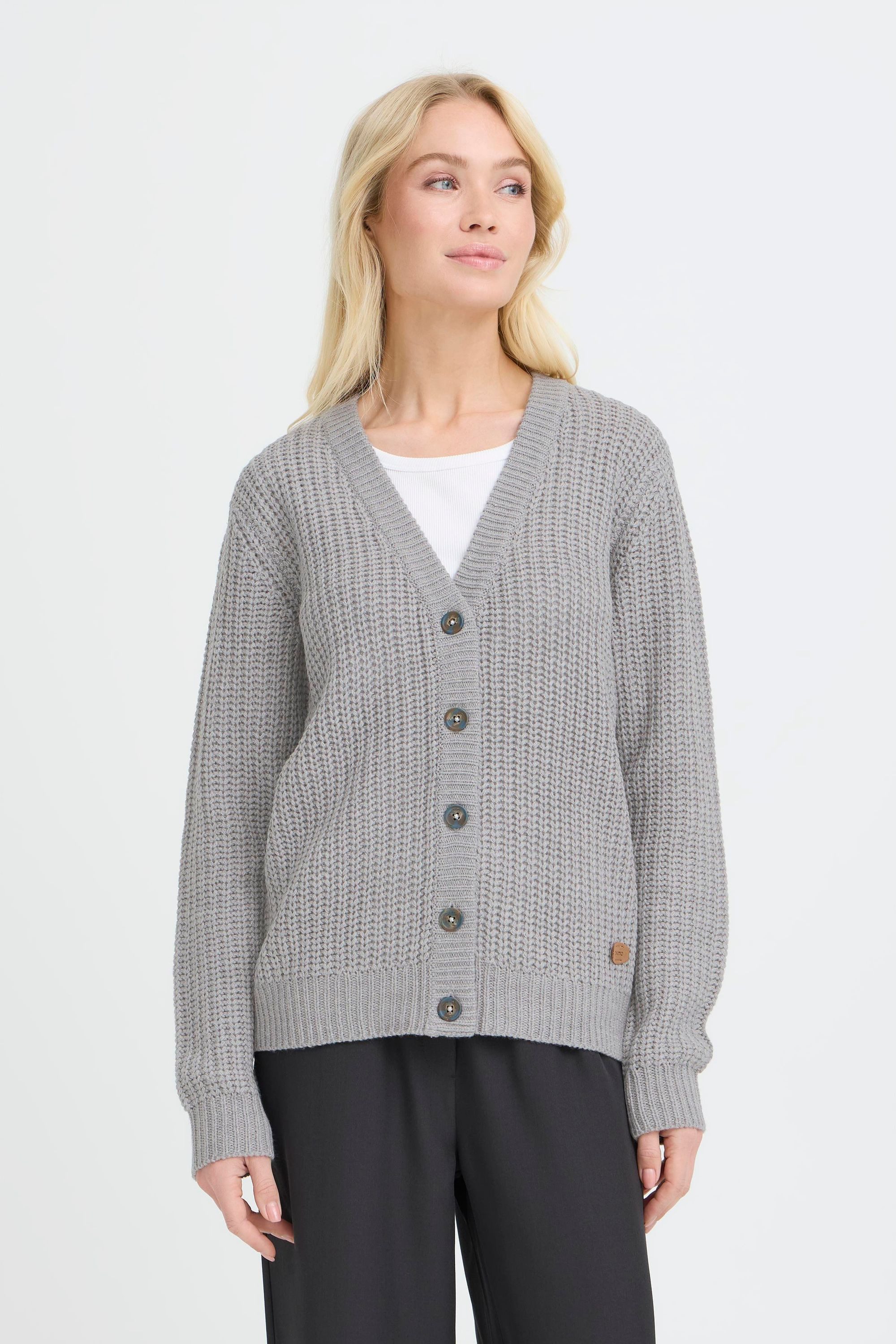 OXMO Strickjacke OXEdna Modischer Grobstrick-Cardigan mit V-Ausschnitt