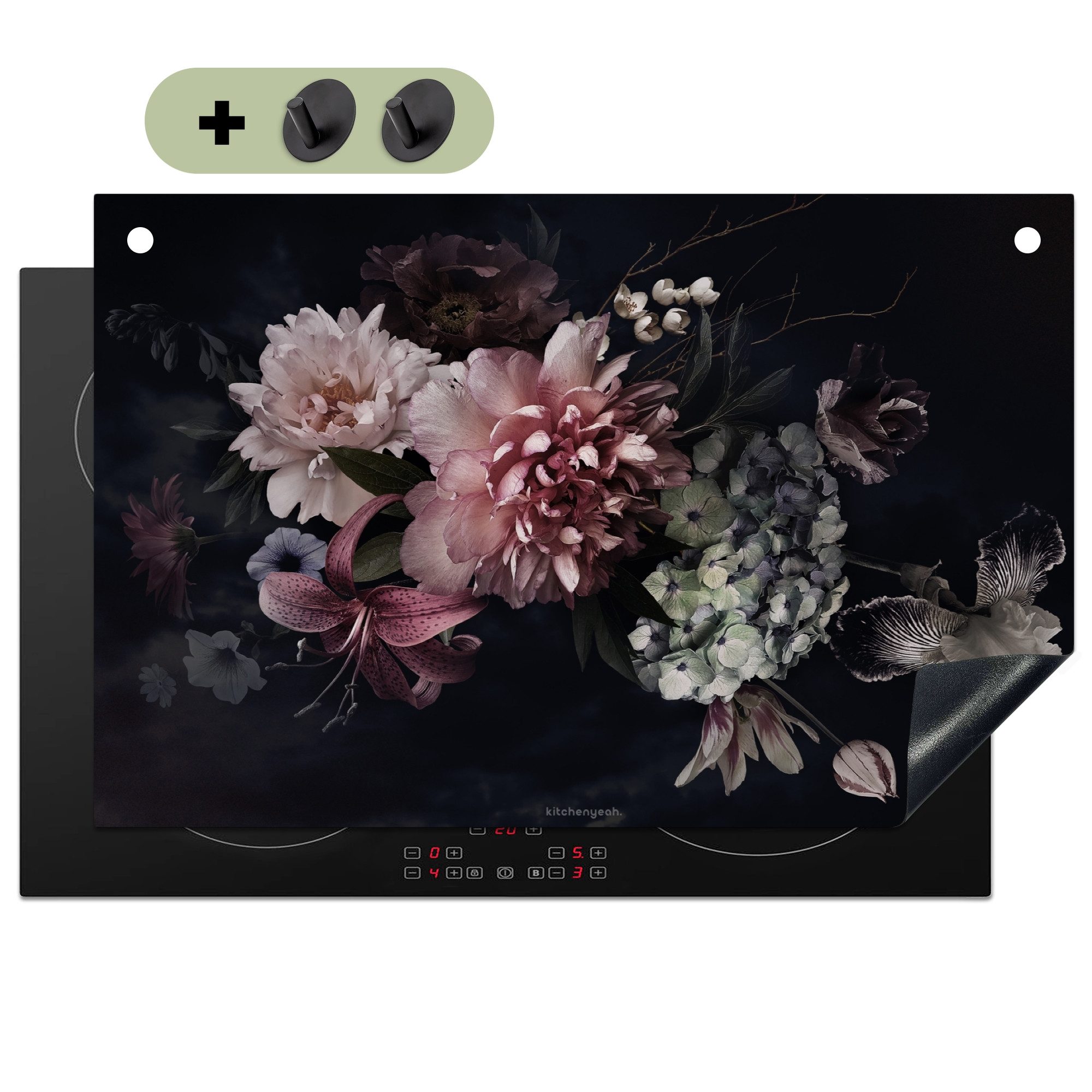 KitchenYeah Küchenrückwand Blumen - Vintage - Rosa, (1-tlg), Küche Herdabdeckplatte Ceranfeld, Küchengeräte, 81.6x52.7 cm