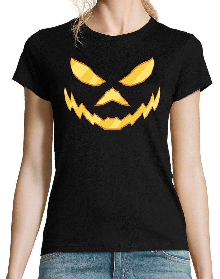 Youth Schwarz Fun-Look Joker Damen Face T-Shirt mit Designz Aufdruck Print-Shirt Horror lustigem Halloween