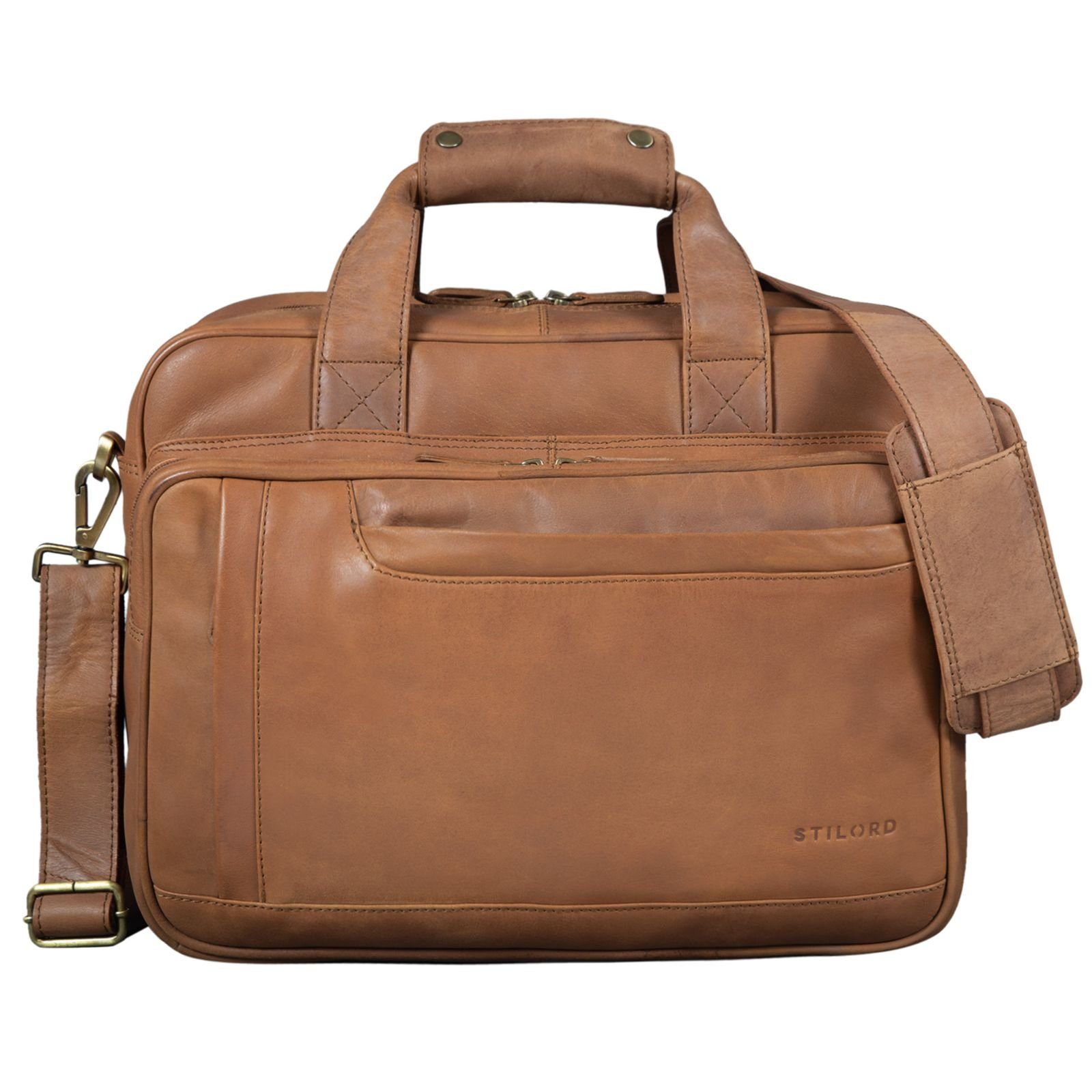 Aktentasche Herren Leder hellbraun "Excelsior" STILORD - cognac Damen Schultasche