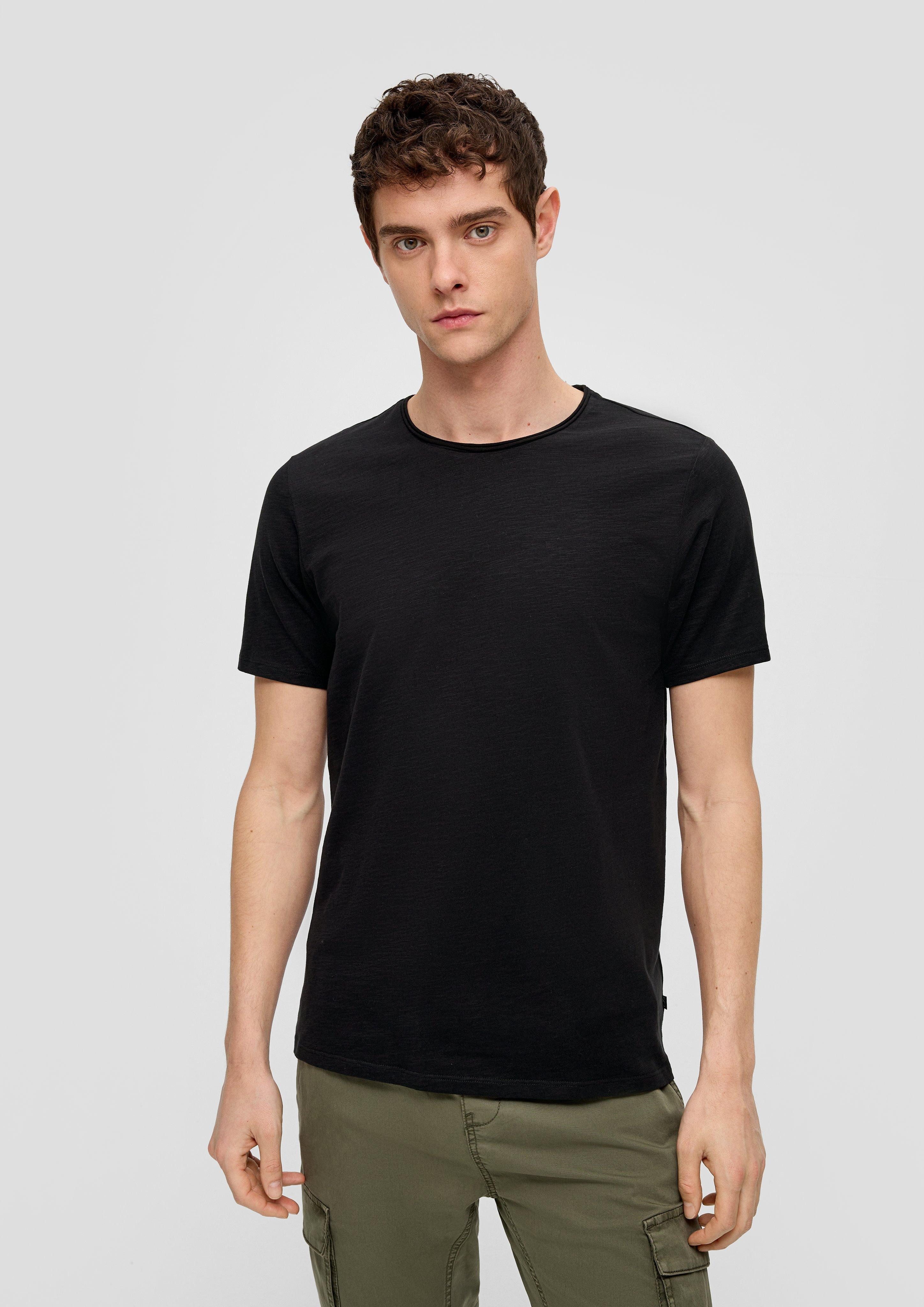 QS Kurzarmshirt Baumwollshirt mit Rollkante und günstig online kaufen