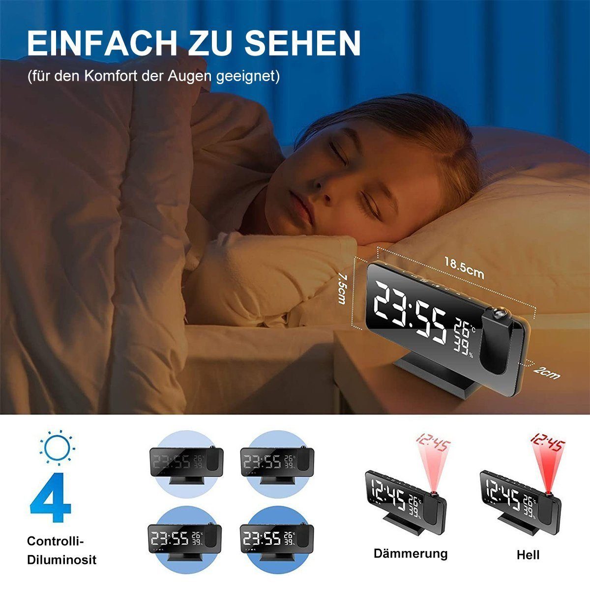 DOPWii Wecker Projektionswecker,32 FM-Radio mit Projektion 180 ° günstig online kaufen