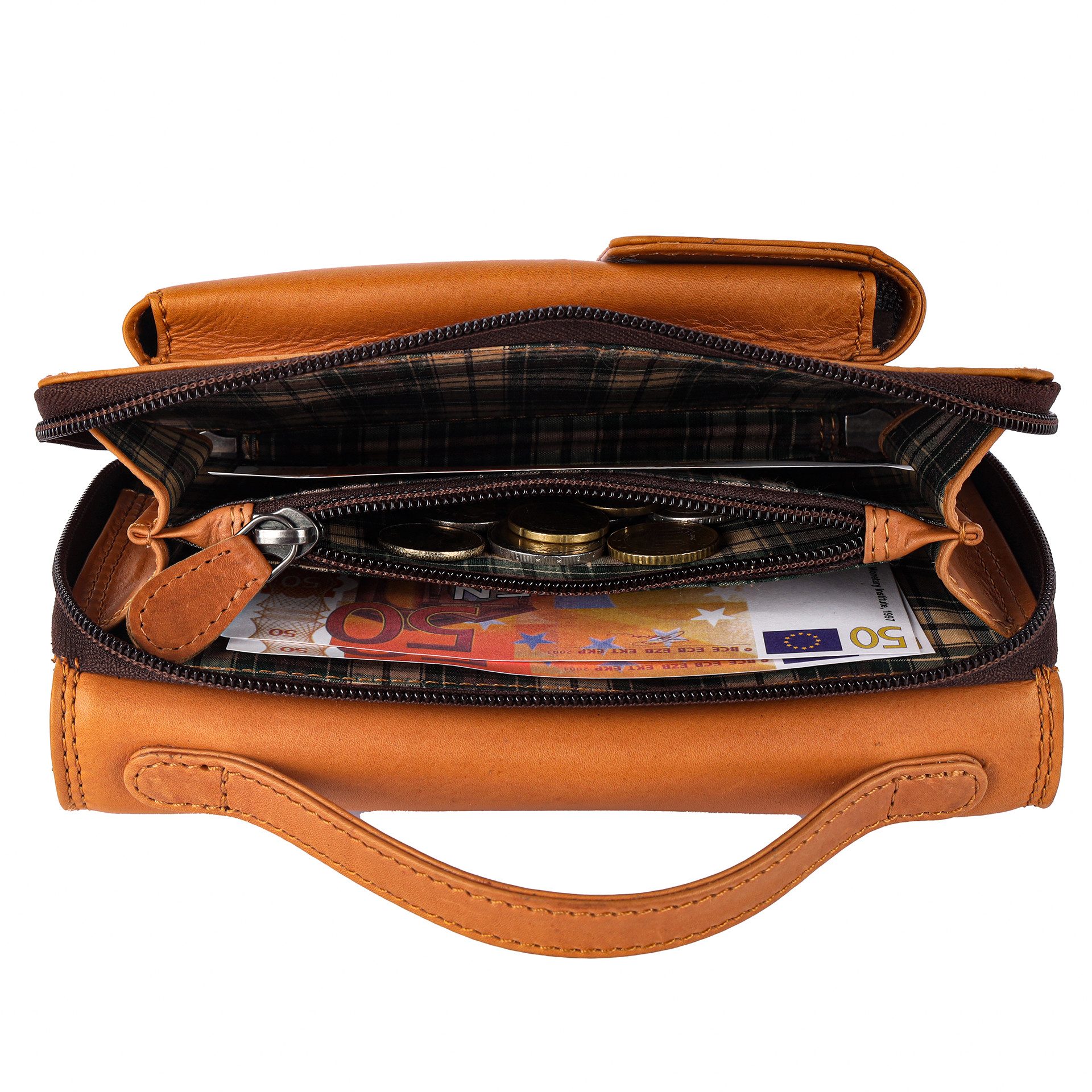 Benthill Geldbörse Echt Leder Reisebrieftasche Umhängetasche Klein Travel Schultertasche, RFID-Schutz Münzfach Kartenfächer Handy-Fach Umhängegurt
