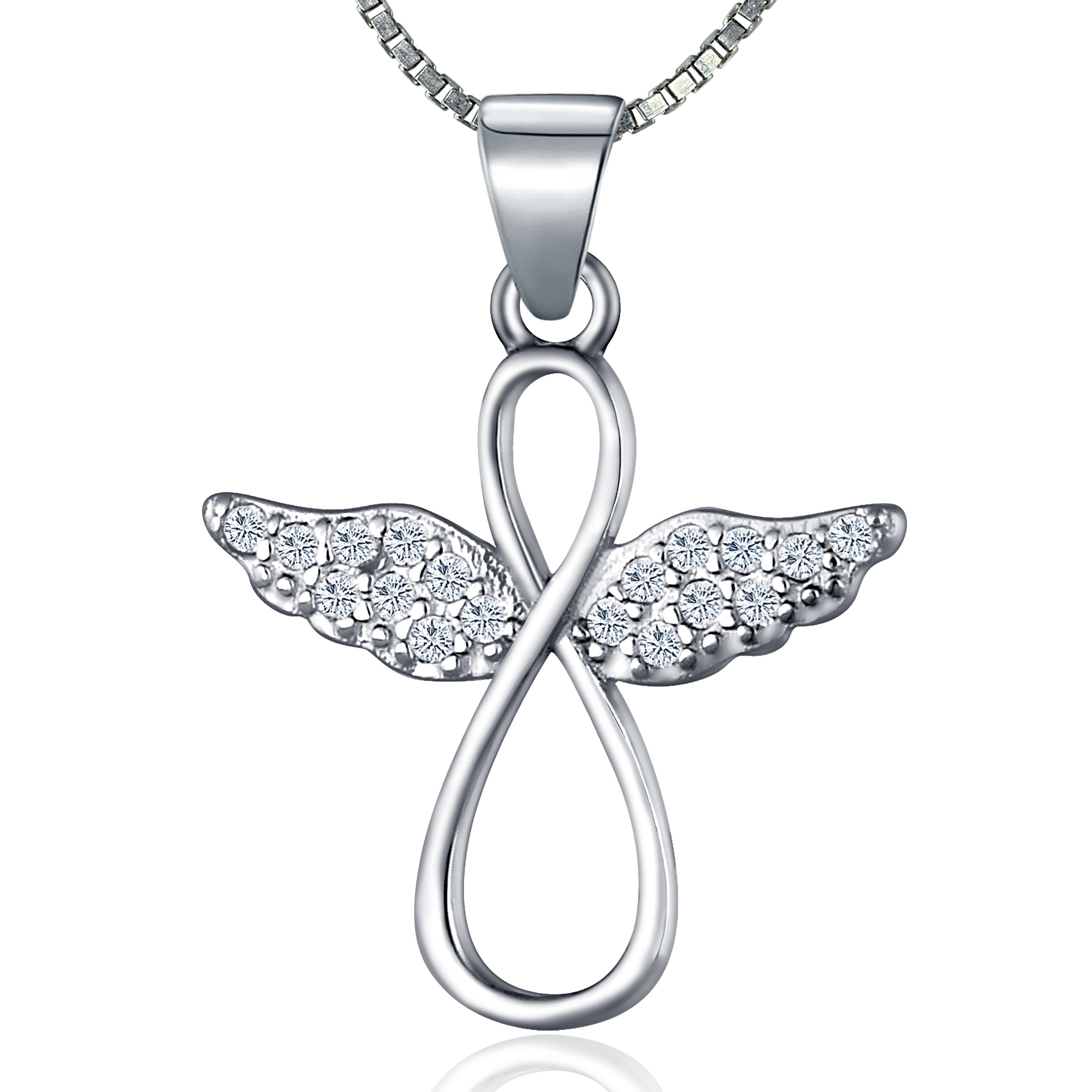 NAHLE Kette mit Anhänger Silberkette 925 Engel (inkl. Schmuckbox), 925 Silber Anhänger mit Zirkonia - rhodiniert