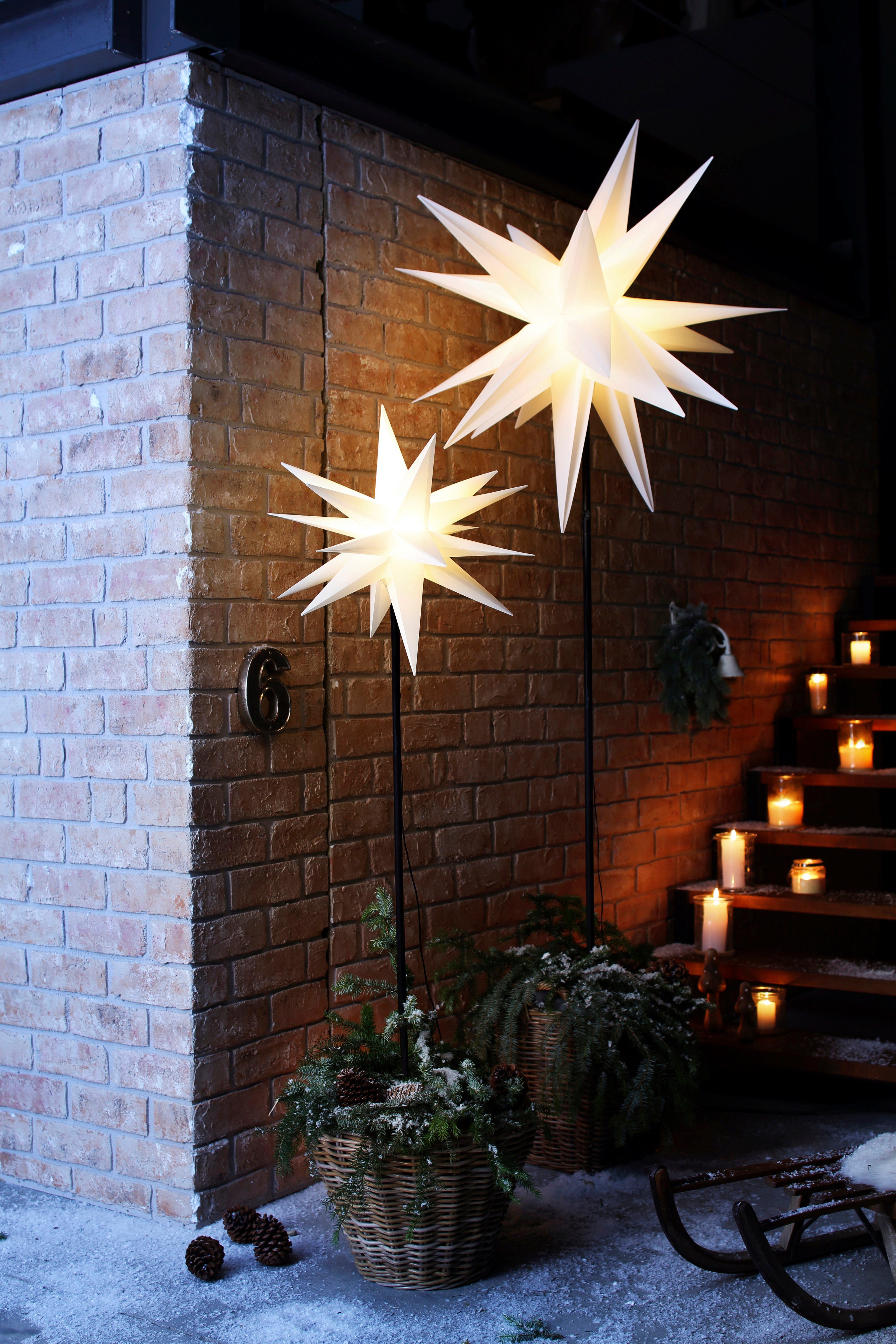 LED LED Stern Timerfunktion, integriert, fest Erdspieß Warmweiß, Star-Max Weihnachtsstern, mit aussen, 3D-Optik, Weihnachtsdeko