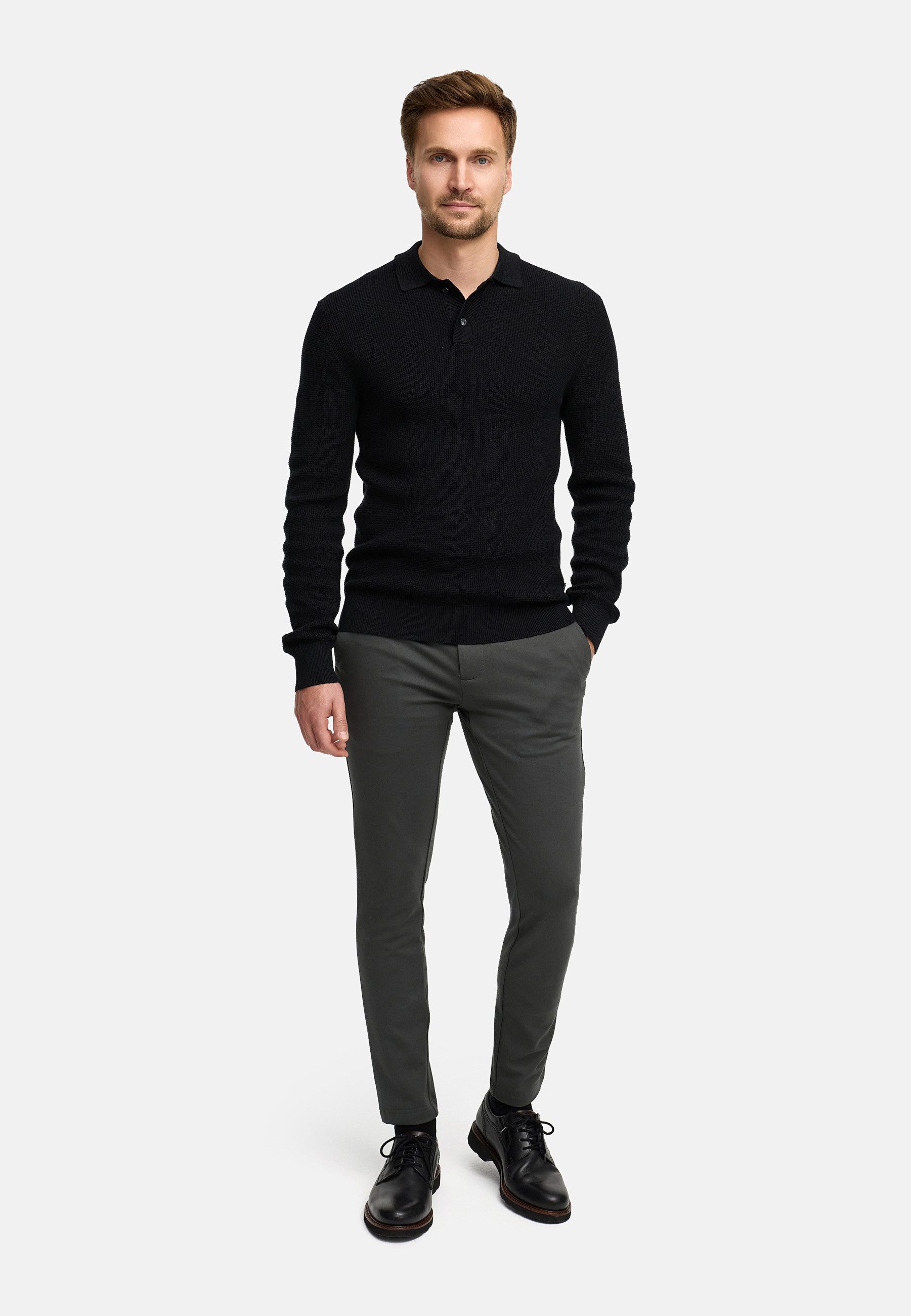 Jeff Strickpullover Herren JFTristan polo Pullover Herrenpullover mit Polokragen und Knopfleiste
