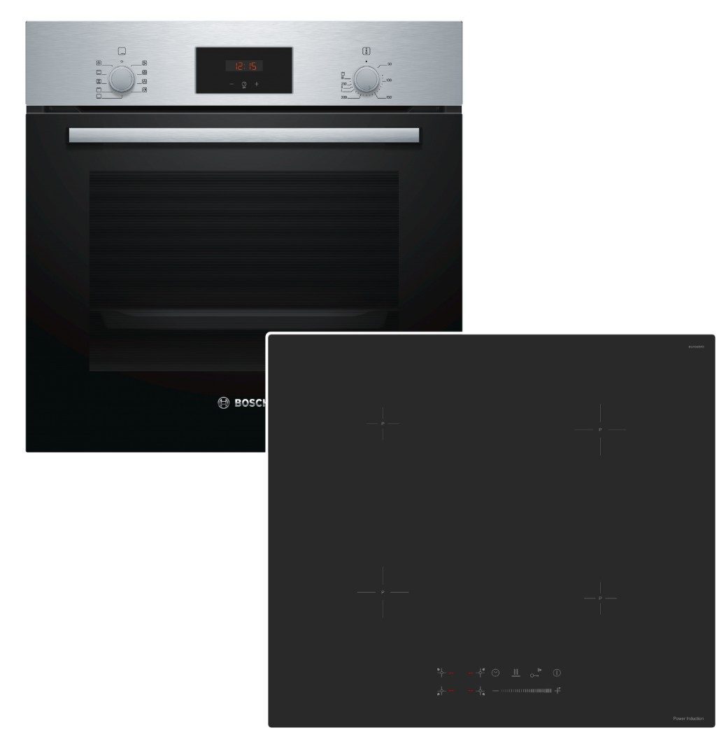 BOSCH Backofen-Set Backofen Teleskopauszug + keenberk Induktionskochfeld Boost Touch Matt, mit 1-fach Teilauszug