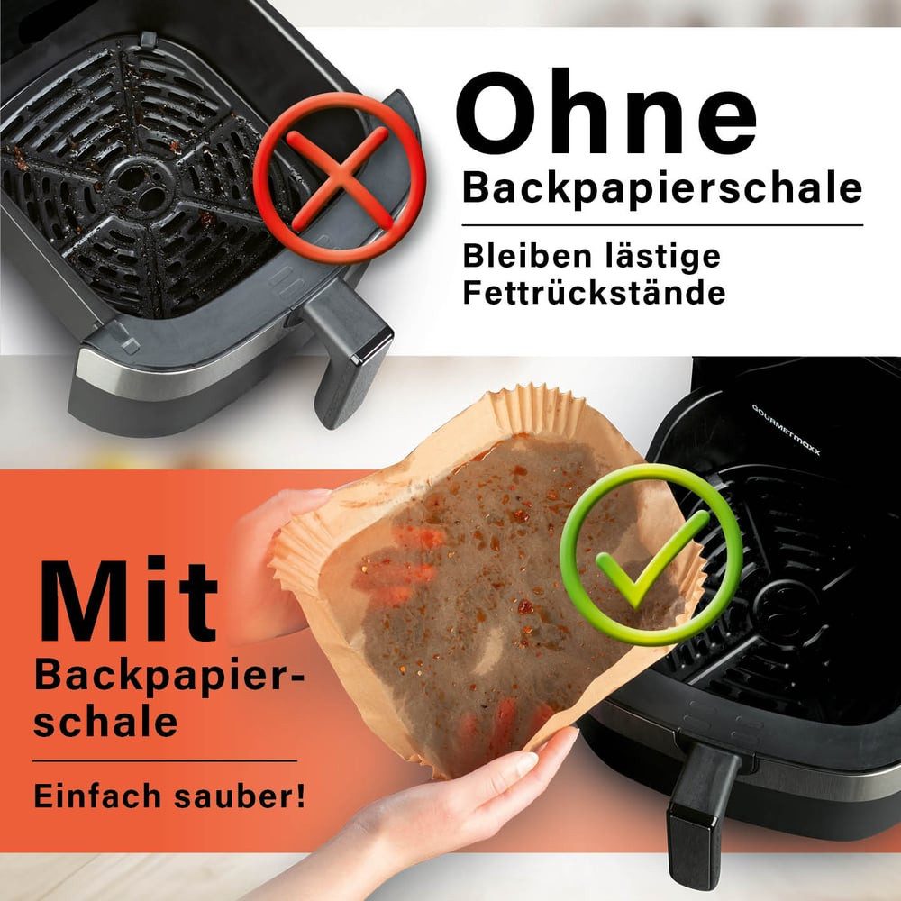 GOURMETmaxx Backpapier Backpapier mit Antihaftbesachichtung, Airfryer Heißluftfritteuse Einwegschalen Baking Paper 200 Stück – Bild 4 von 5
