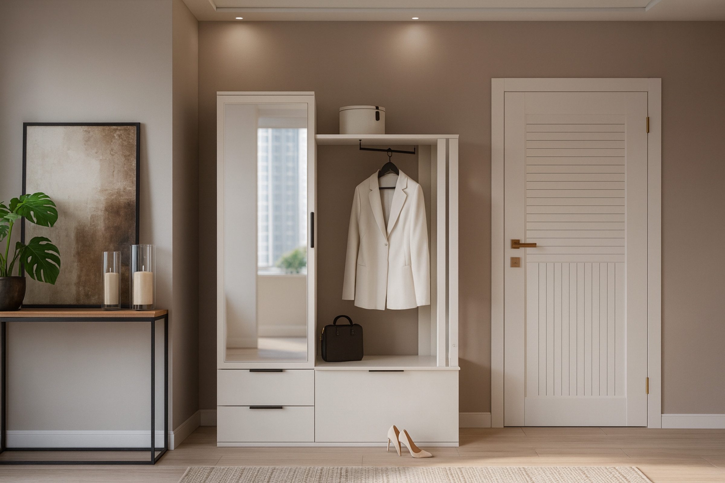 Deine Möbel 24 Garderobe GALLO mit Spiegel und Schubladen, Flurgarderobe in Sandbeige (Set, 1 St., Robuste Verarbeitung mit ABS-Kanten, langlebig & pflegeleicht), Garderoben-Set, modern, viel Stauraum