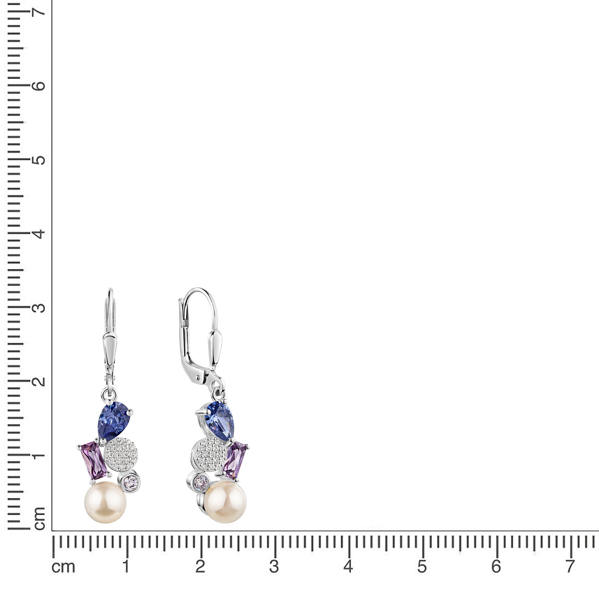 Firetti Paar Ohrhänger Schmuck Geschenk Silber 925 Ohrringe Baguette Kreis Tropfen, mit Zirkonia (synth) - mit Süßwasserzuchtperle