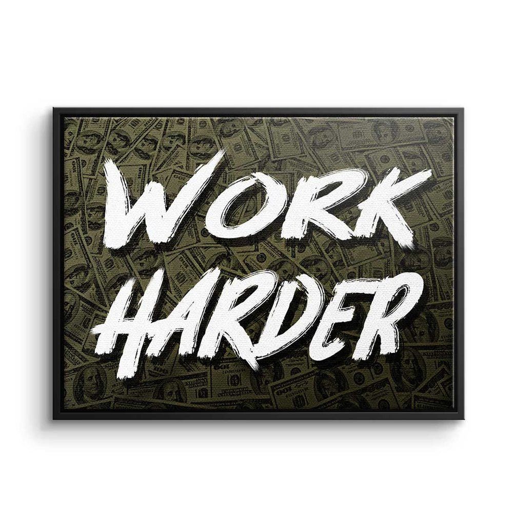 Work Money silberner Motivationsbild - Rahmen DOTCOMCANVAS® X Leinwandbild - Premium Harder - Leinwandbild, Erfolg