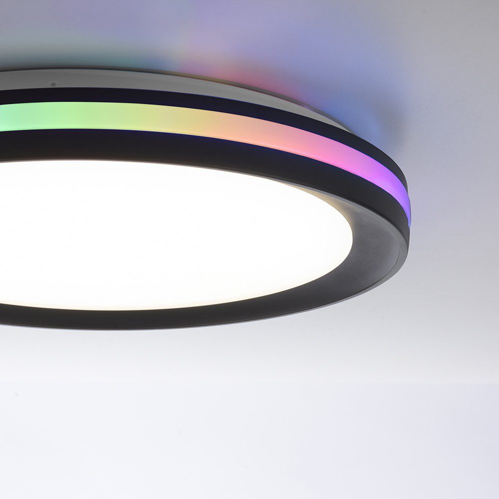 SellTec LED Deckenleuchte schwarz RGB tageslichtweiß, 40 Lichtwechsel LED rund cm Deckenleuchte bis warmweiß CCT 1xLED-Board/17W/2700-5000K, GANGES, 1xLED-Board/3W/RGB