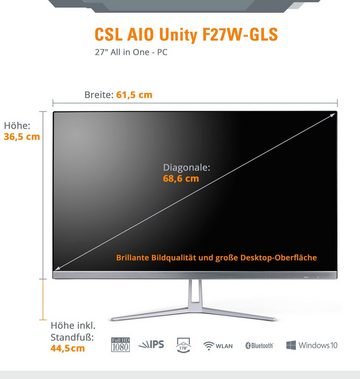 CSL Unity F27-GLS mit Windows 10 Pro All-in-One PC (27 Zoll, Intel® Celeron Celeron® N4120, UHD Graphics 600, 8 GB RAM, 128 GB SSD)