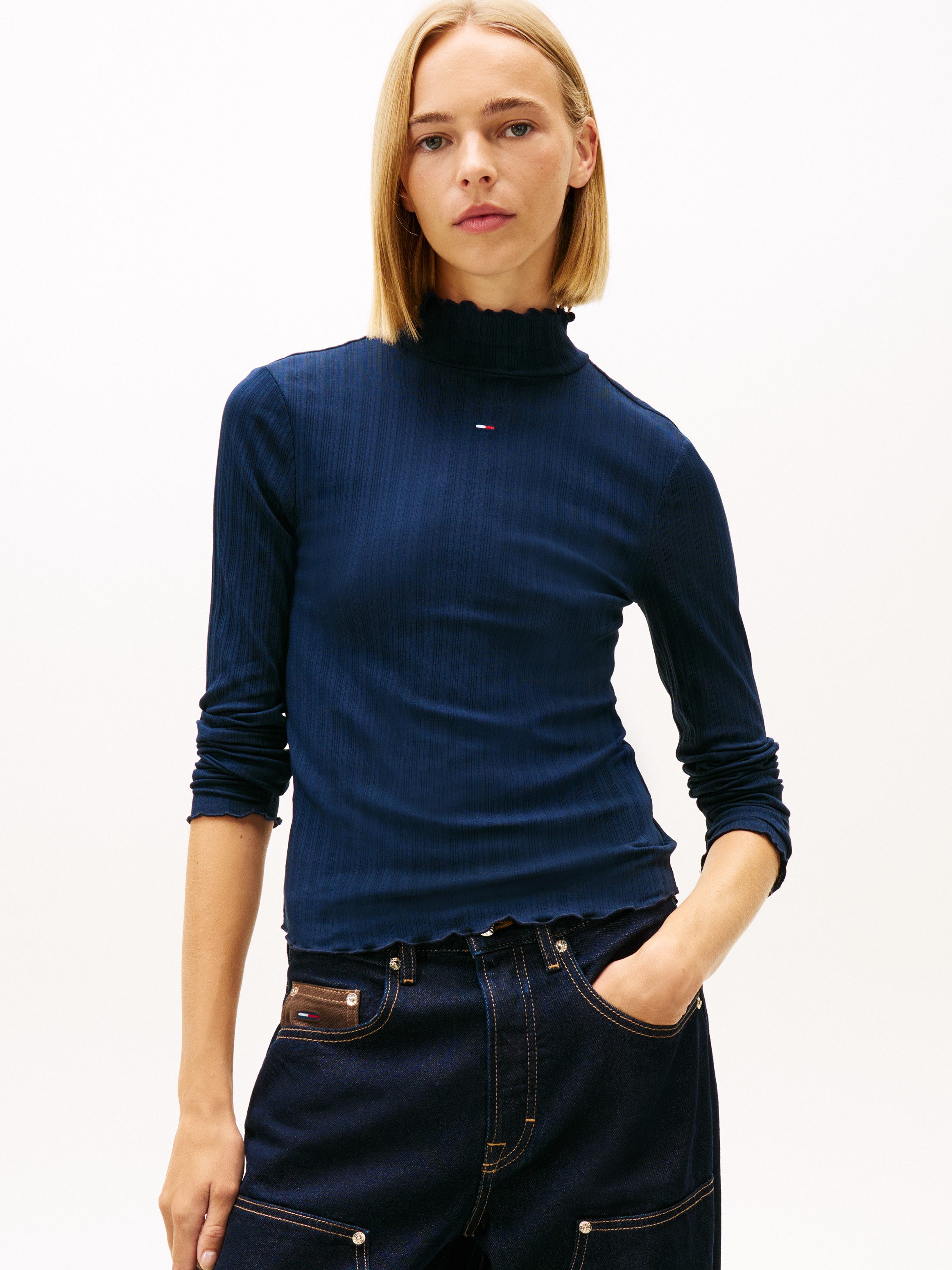 Tommy Jeans Langarmshirt TJW SLIM RIB LETTUCE EDGE LS (Packung, 3-tlg) in gerippter Struktur