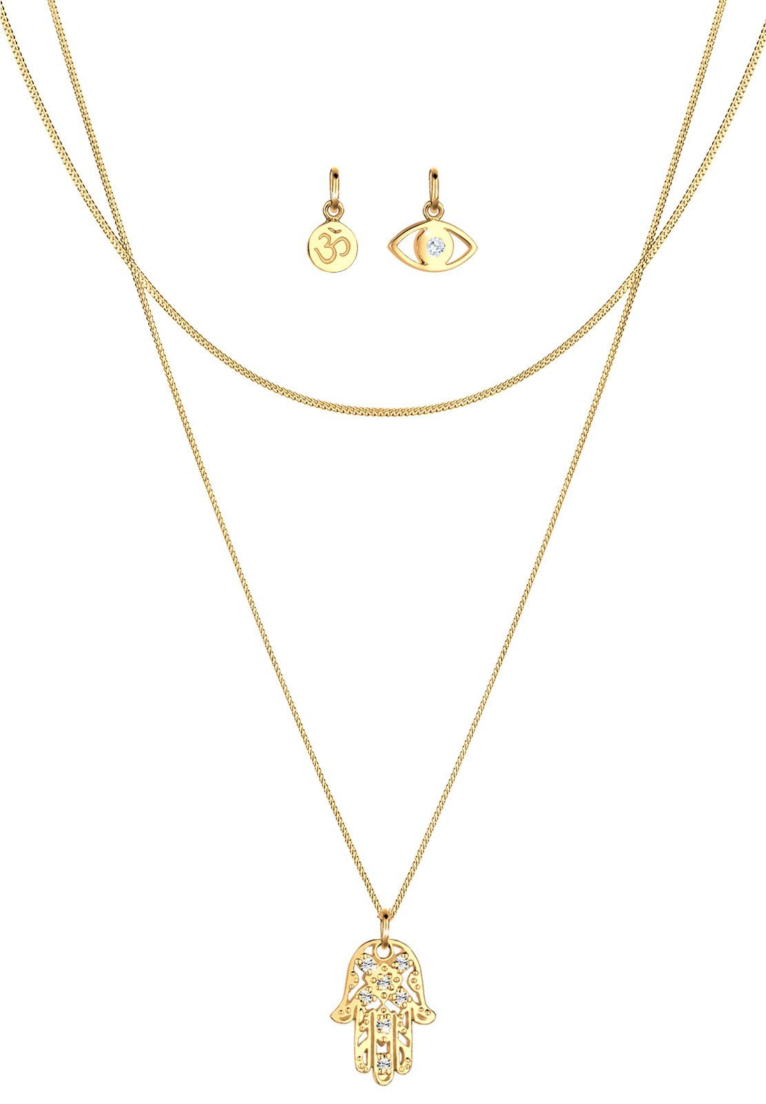 Elli Ketten-Set Panzerkette Om Hamsa Hand Evil Eye 925 Silber, Evil Eye