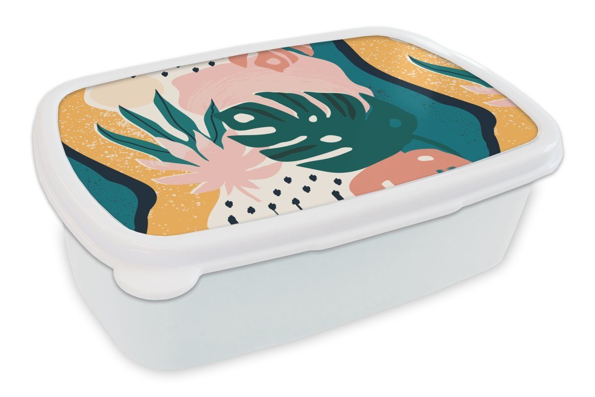 MuchoWow Lunchbox Blätter - Farben - Muster, Kunststoff, (2-tlg), Brotbox für Kinder und Erwachsene, Brotdose, für Jungs und Mädchen weiß