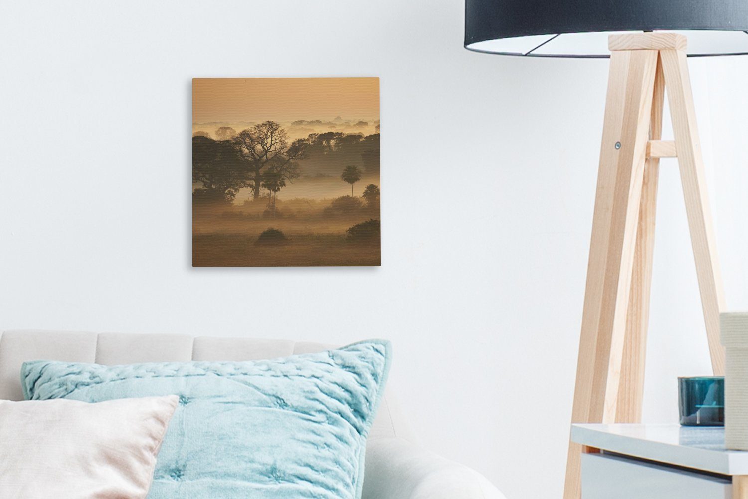 OneMillionCanvasses® Leinwandbild Grasland im im St), Wohnzimmer Pantanal, (1 Morgennebel Bilder Leinwand Schlafzimmer für