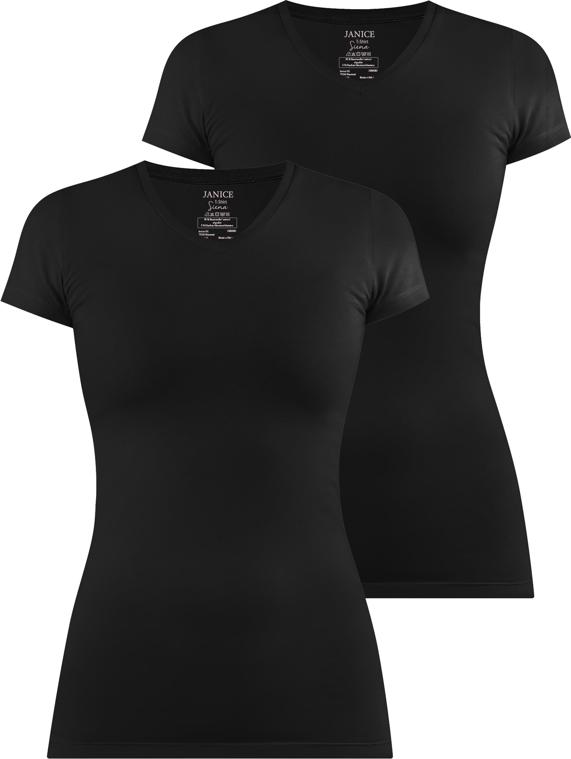 Janice Kurzarmshirt 2 x Figurbetontes T-Shirt mit V-Ausschnitt Siena Damen Basic kurzarm Shirt
