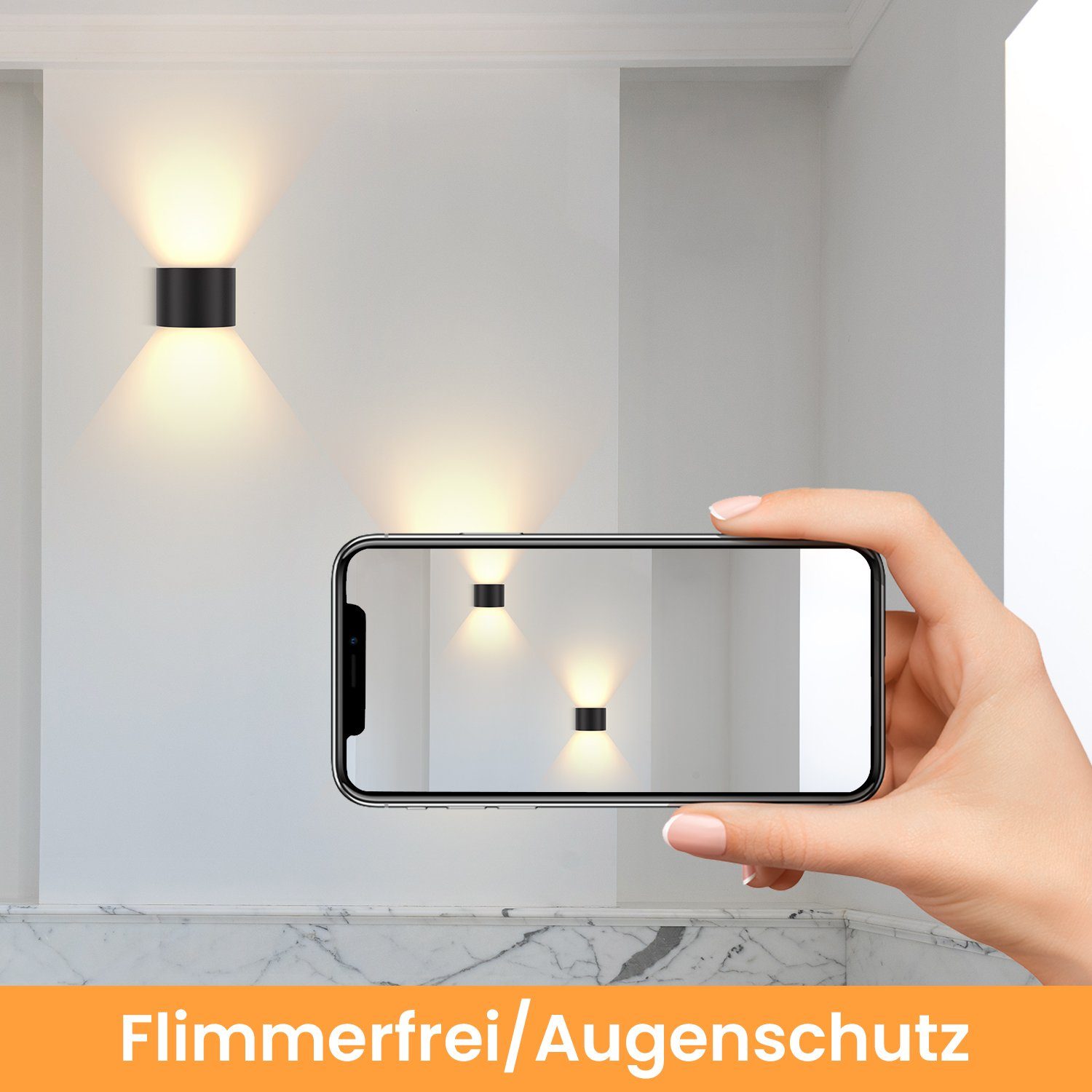 Nettlife Wandleuchte Innen & Aussen LED Wandlampe Schwarz 3000K Metal 1ER 2ER, LED fest integriert, Warmweiß, Schlafzimmer Wohnzimmer Flure 5w