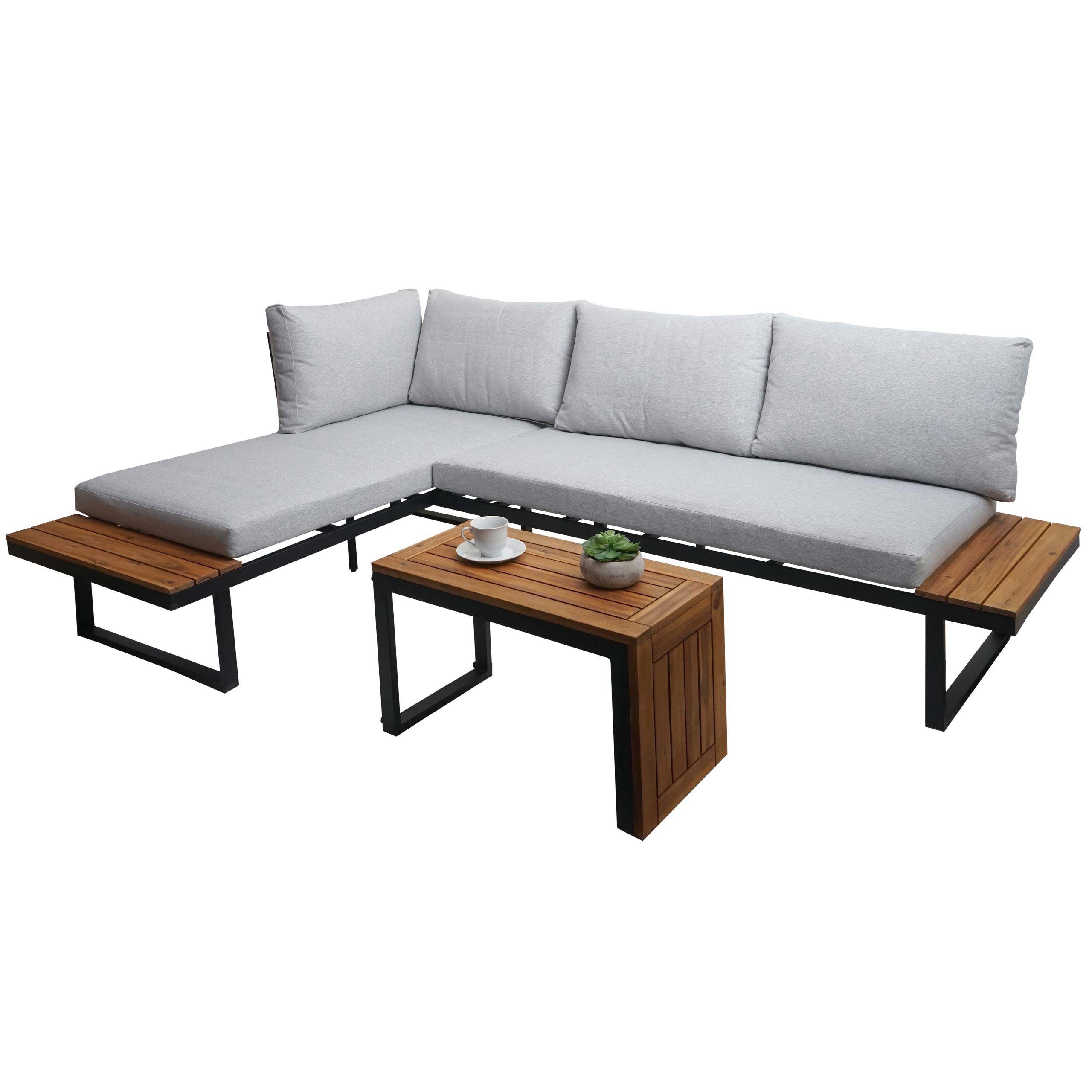 MCW Gartenlounge-Set MCW-L27, (3-tlg), Bezug mit UV-Schutz, mit wasserabweisenden und abnehmbaren Bezügen