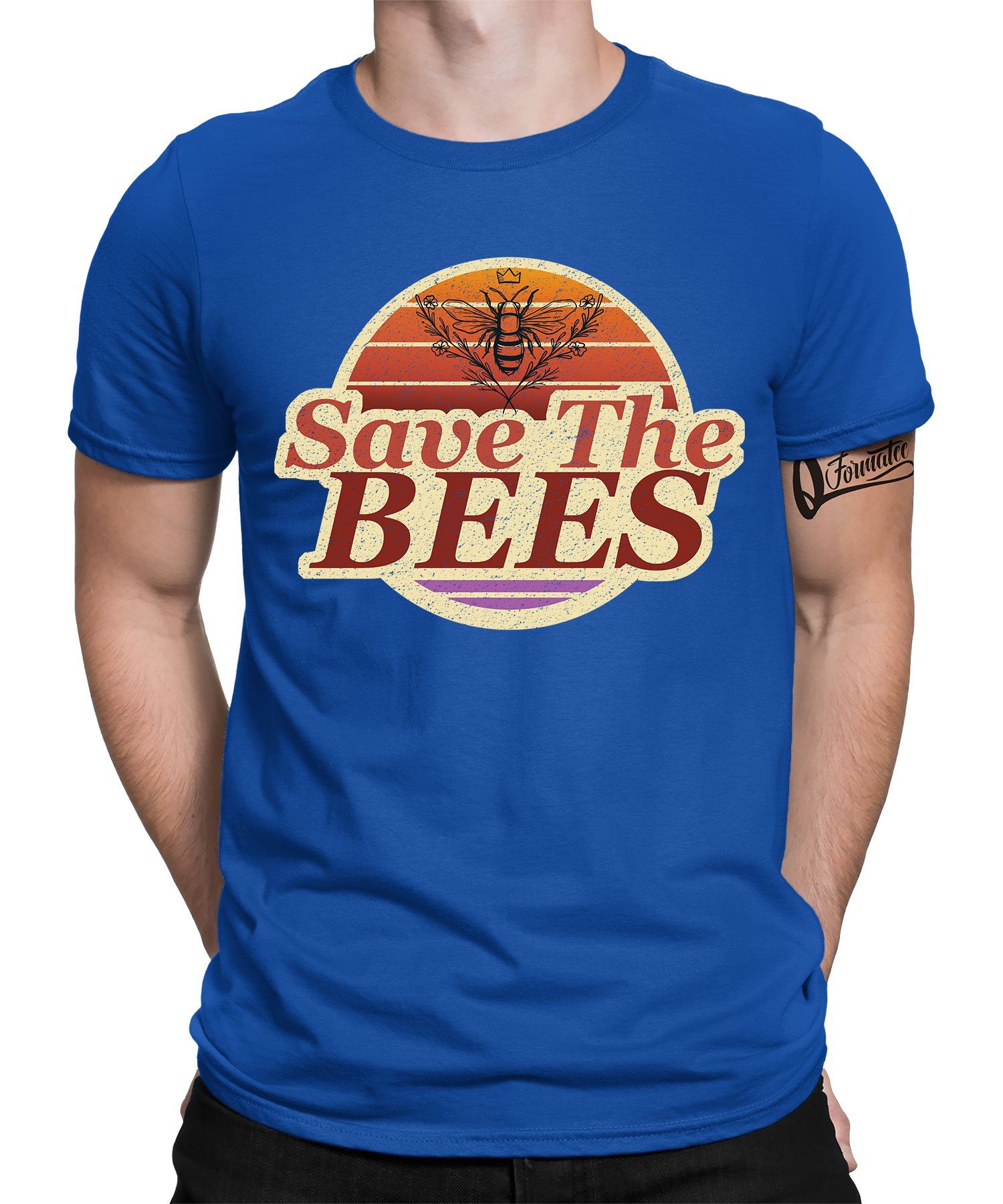 Quattro Formatee Kurzarmshirt Save The Bees - Biene Imker Honig Herren T-Shirt (1-tlg) Blau