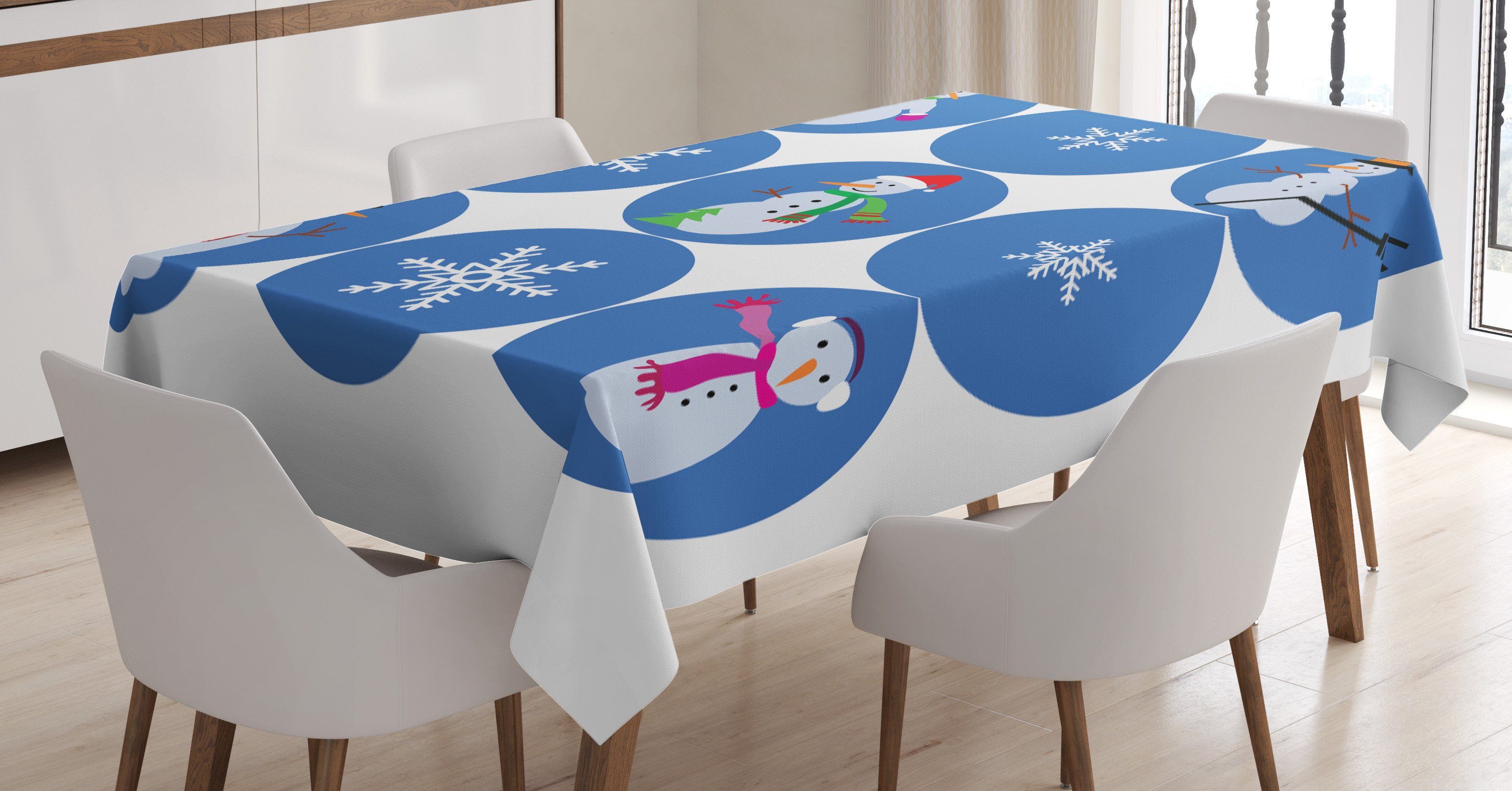 den Farben, Farbfest geeignet Klare Für Schneemann Schneeflocken-Design Waschbar Abakuhaus Circular Tischdecke Bereich Außen