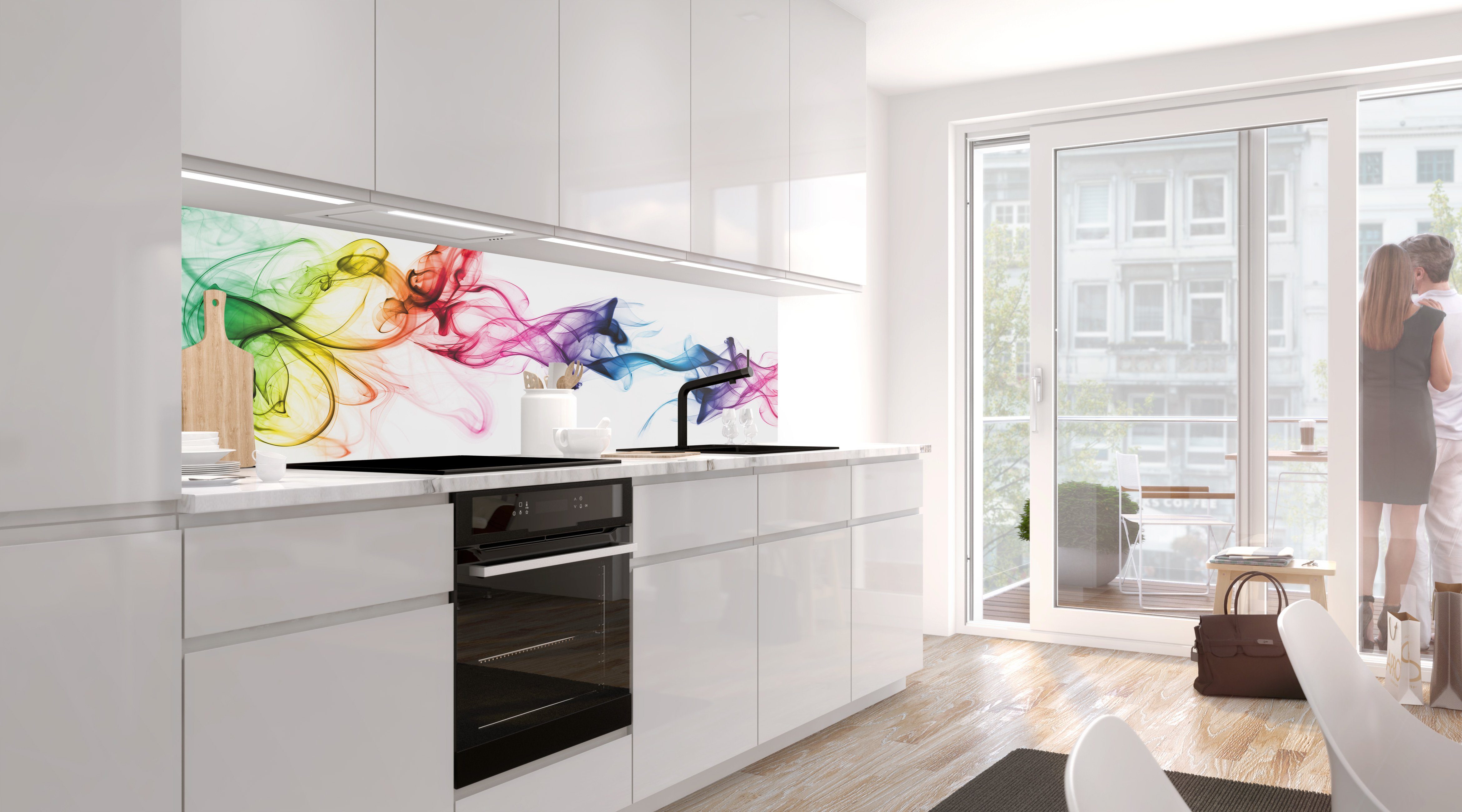 Stickerprofis Küchenrückwand BUNTER RAUCH (Glasoptik), (Premium), hält auf besonders vielen Öberflächen