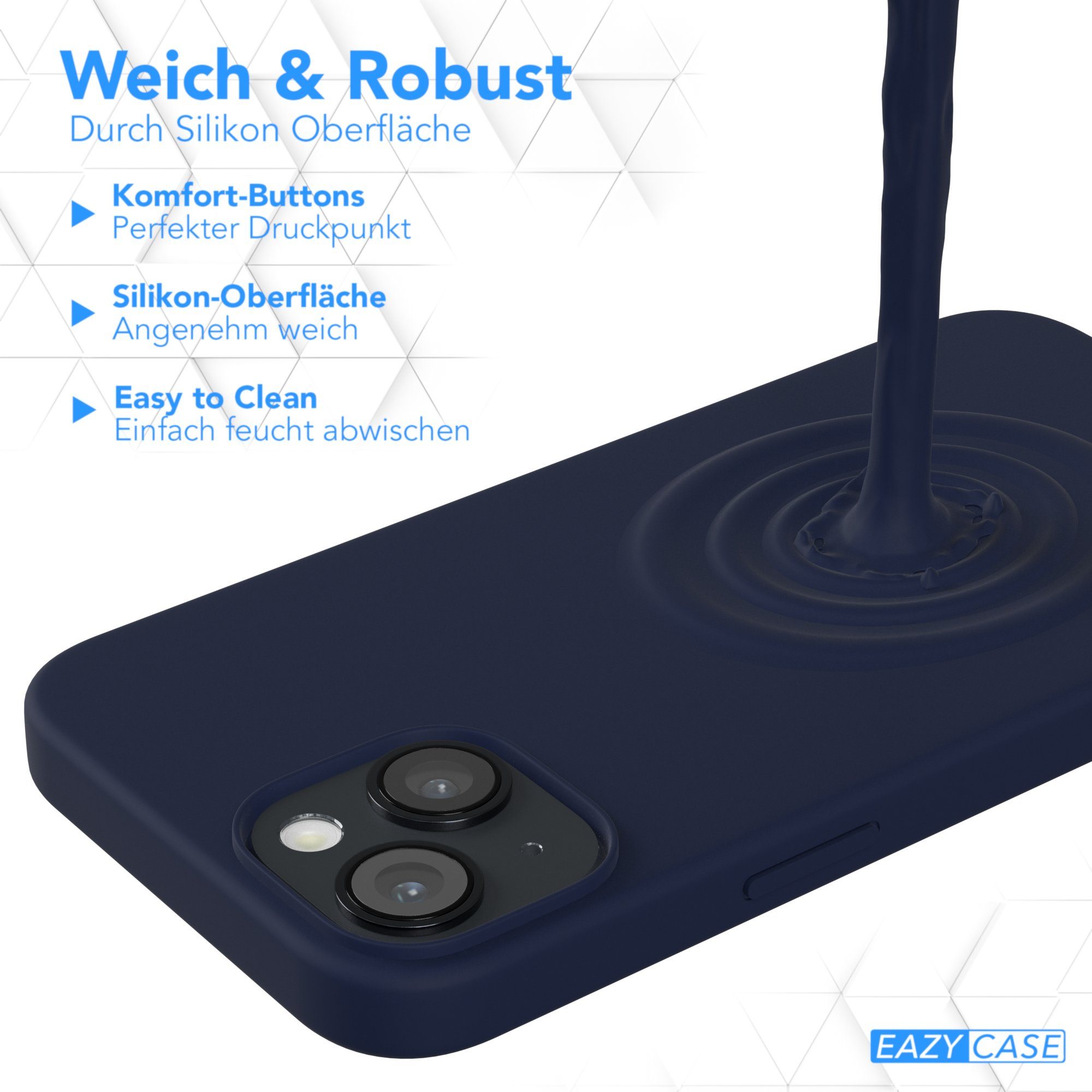 EAZY CASE Handyhülle Premium Silikon Case für Apple iPhone 14 6,1 Zoll, Handy Softcase Hülle Silikon mit Displayschutz Case Blau / Nachtblau – Bild 4 von 5