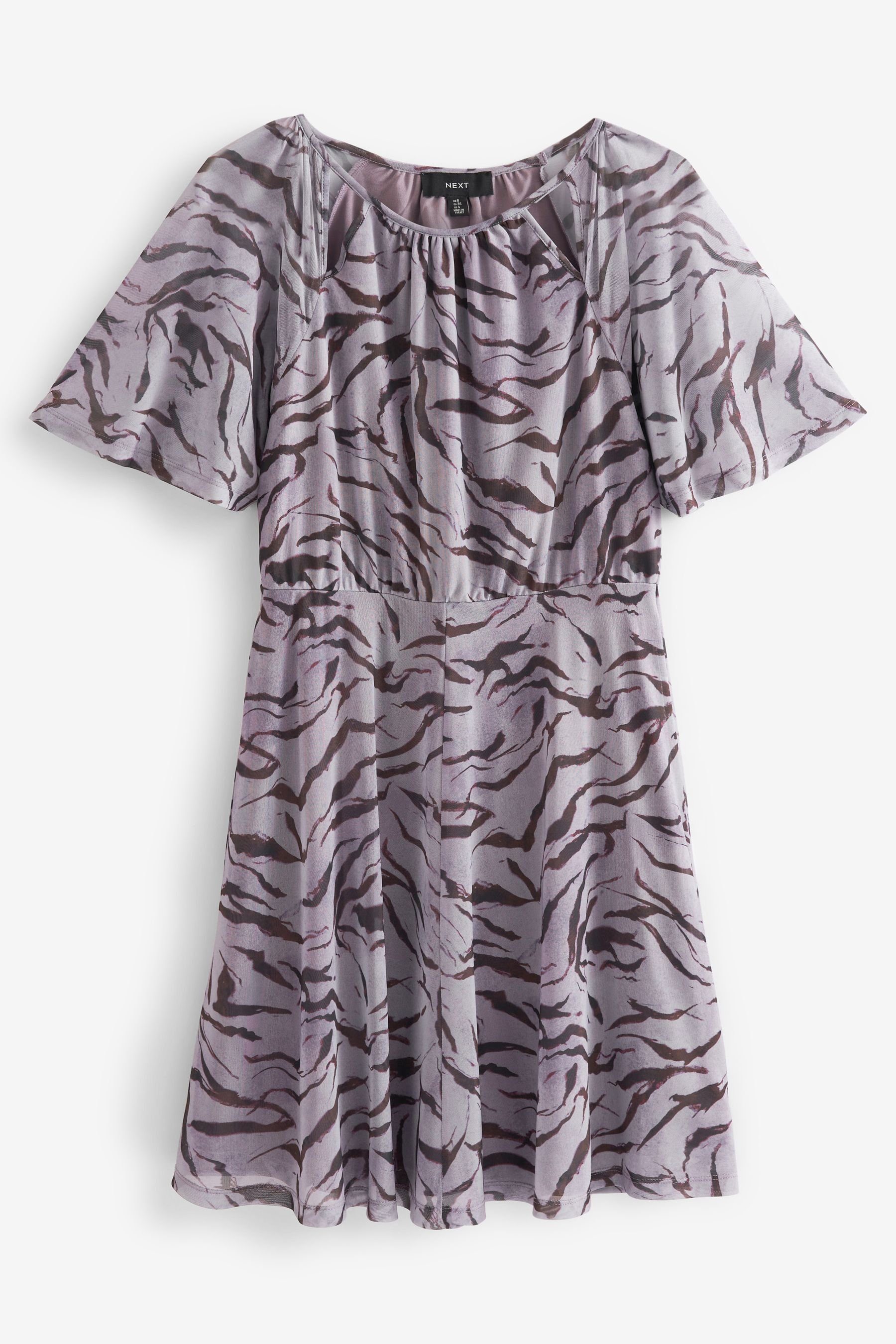 Next Minikleid Minikleid mit Netzstoff und Flatterärmeln (1-tlg) Lilac Purple Zebra Print