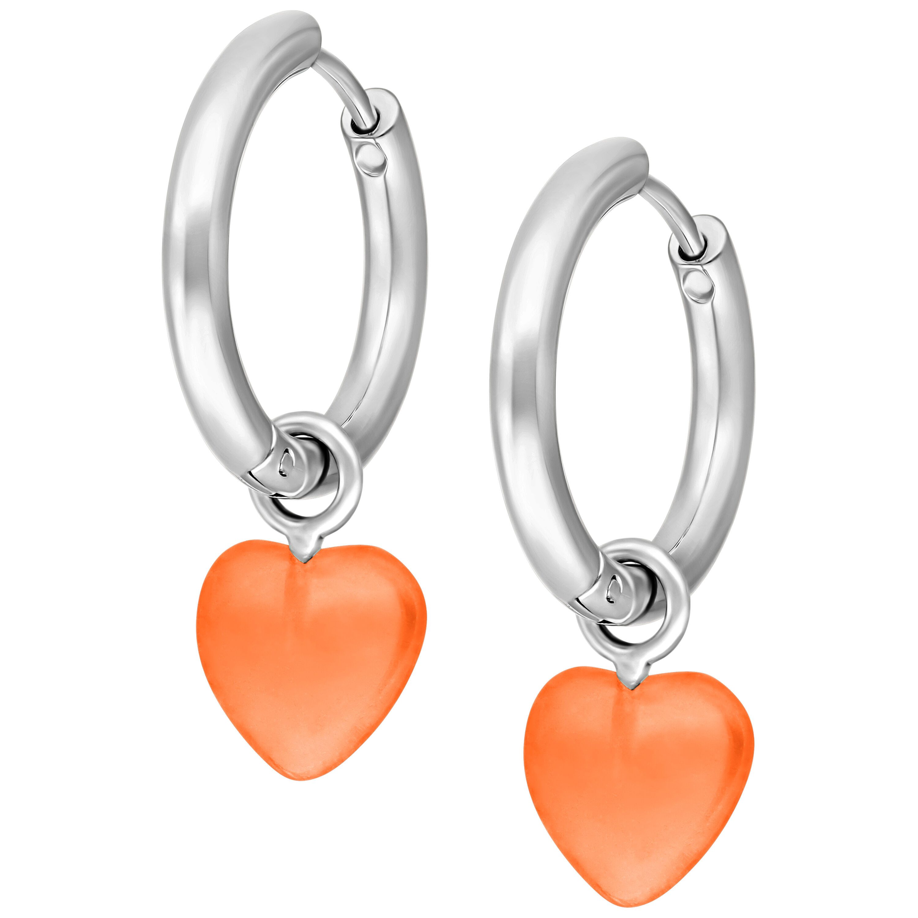 Wildcat Paar Ohrhänger Little Heart Hoops - Orange, Chirurgenstahl 316L - wasserfest, langlebig, hautverträglich