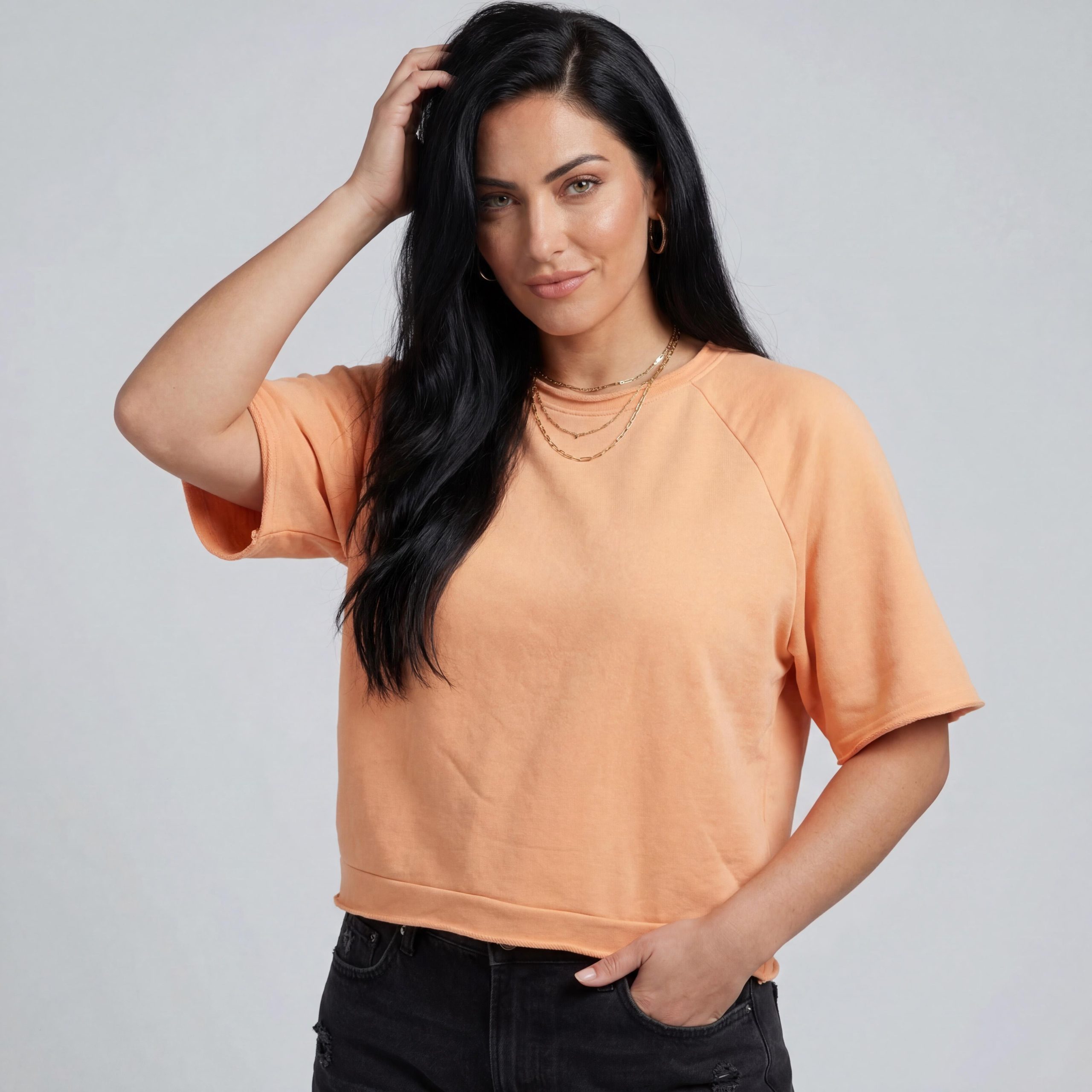 OriginalYou T-Shirt Damen Strand Sweatshirt Baumwoll Shirt Raglan Kurzarm Strand Sweater aus 100% Baumwolle, One Size 36-40 (oversize/klassisch)