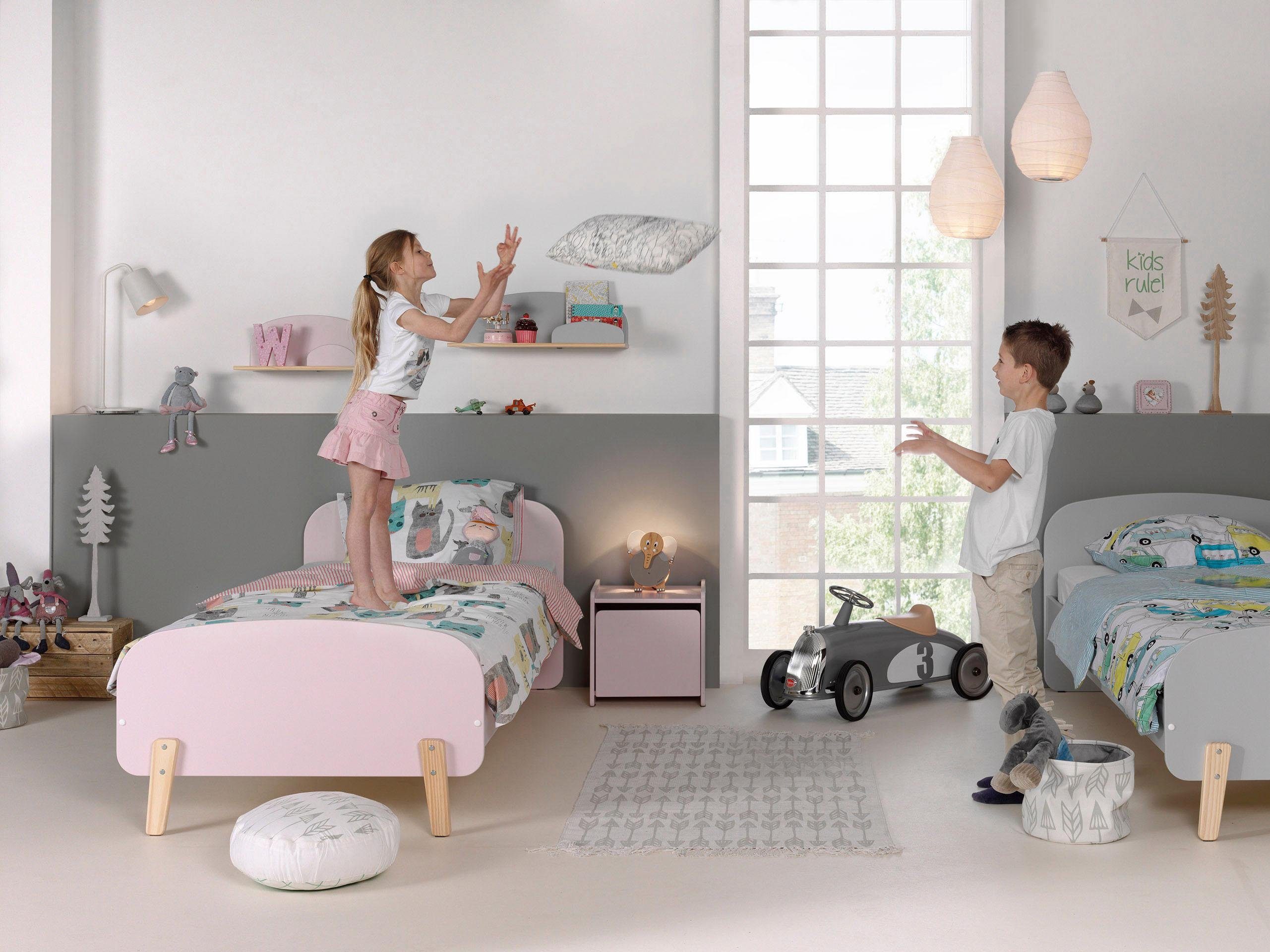 Vipack Kinderbett Kiddy, inkl. Rolllattenrost, Liegefläche 90/200 cm (B/H/T ca. 205x72x94cm, gerundetes Kopf-/Fußteil, verschiedene Farben), gradliniges Design in Retro-Optik, hochwertiges MDF lackiert
