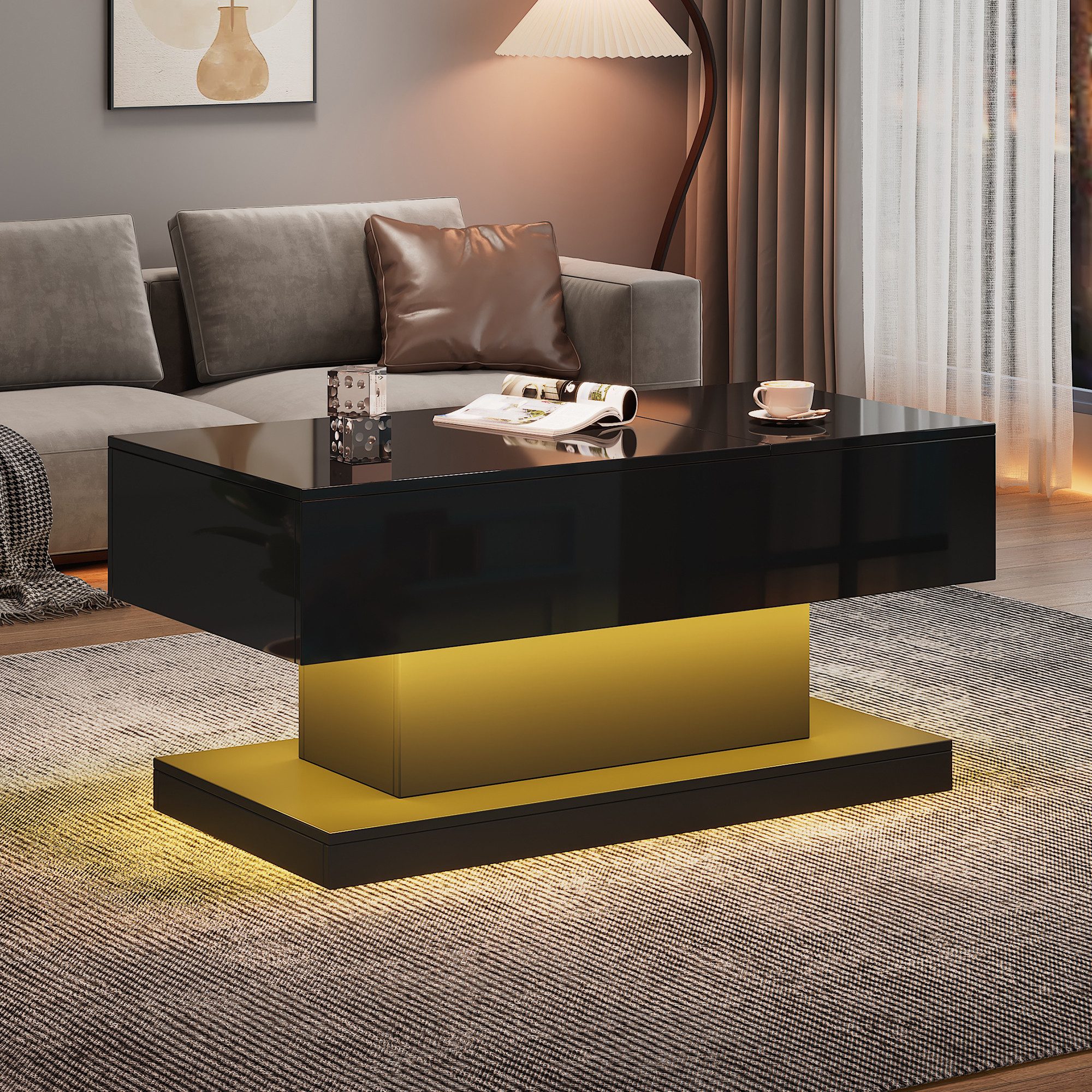 MODFU Couchtisch mit LED-Beleuchtung (Hochglanz-Lift-Teetisch, 1-St., günstig online kaufen