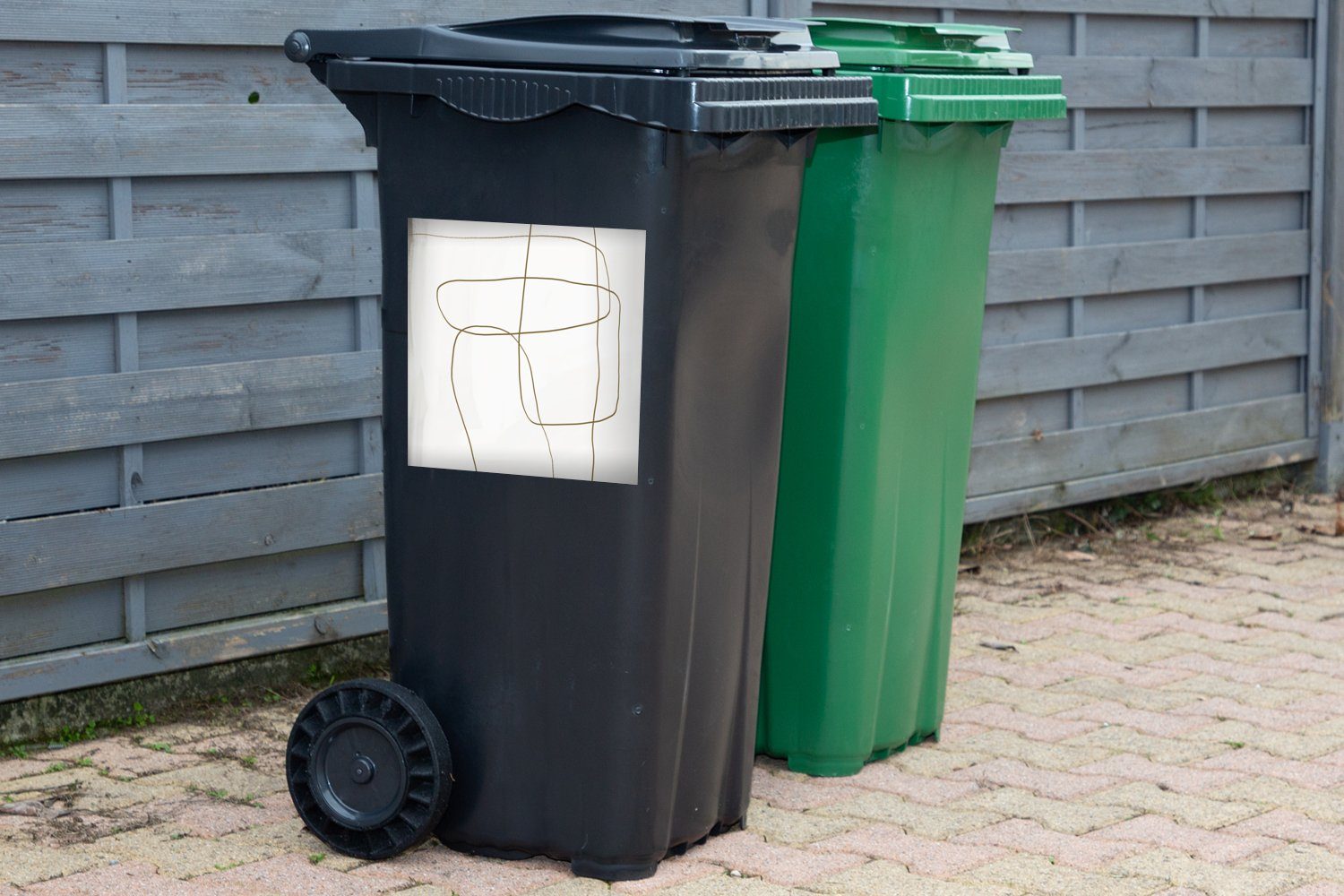 Mülleimer-aufkleber, Taupe Linien Sticker, Mülltonne, MuchoWow - (1 Wandsticker - Container, Abfalbehälter - Design Abstrakt St),