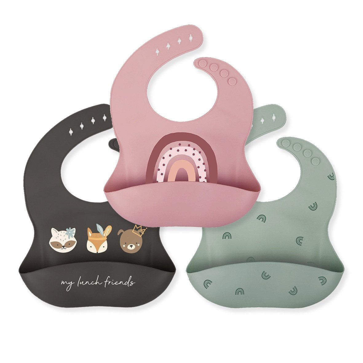 Artee Lätzchen Lätzchen 3er Set aus Silikon mit Auffangtasche