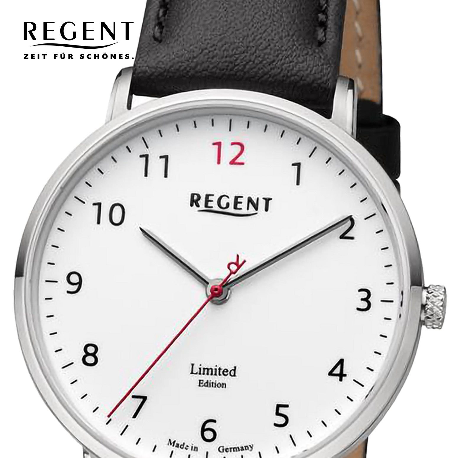 Armbanduhr extra Lederarmband Analog, Damen 32mm), (ca. Damen rund, groß Quarzuhr Regent Regent Armbanduhr