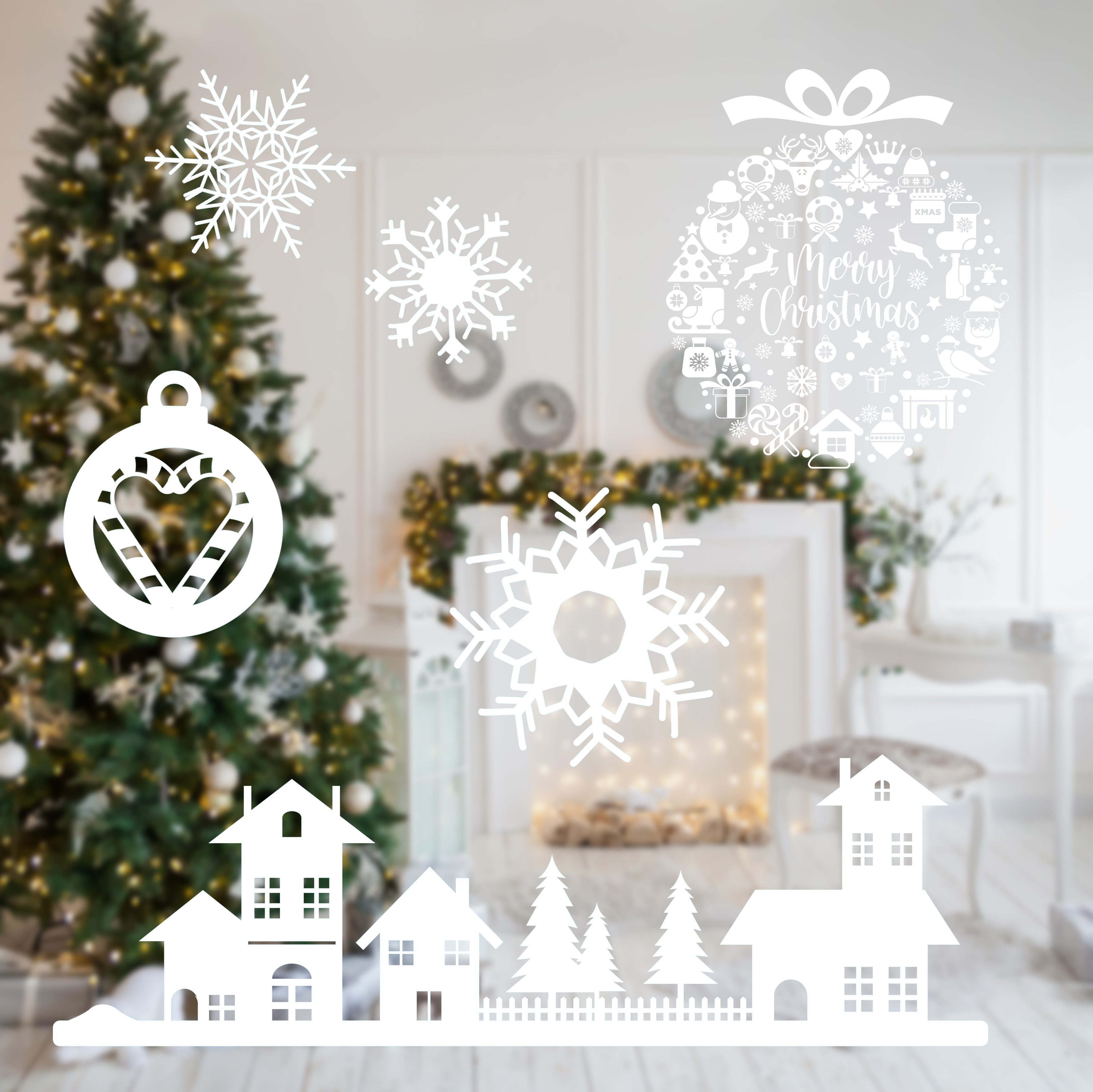 Nordstern Fensterbild Weihnachtsdeko für Innen, Statisch haftende Winter Fensterdeko Aufkleber