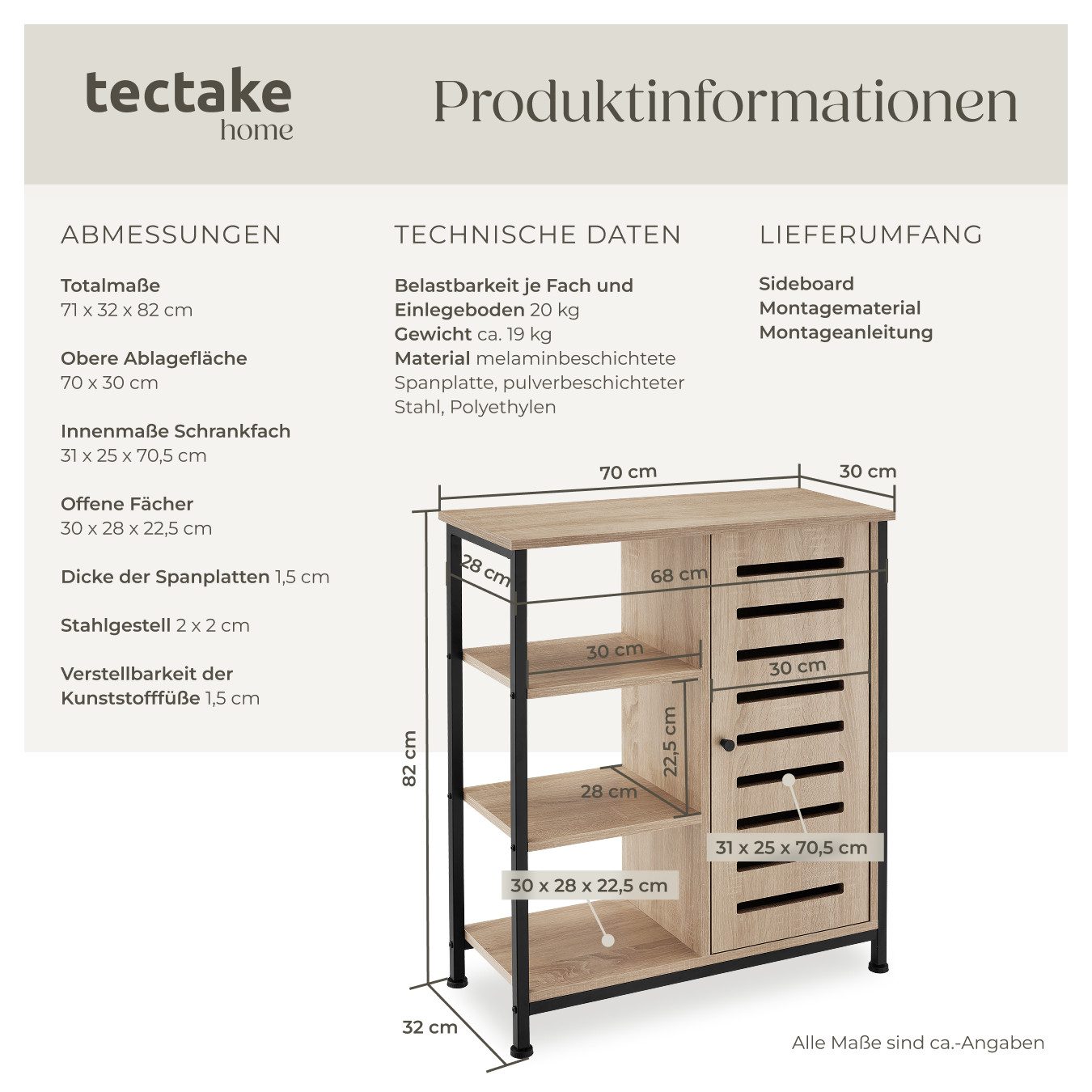 tectake Highboard Sideboard, Industrial Style