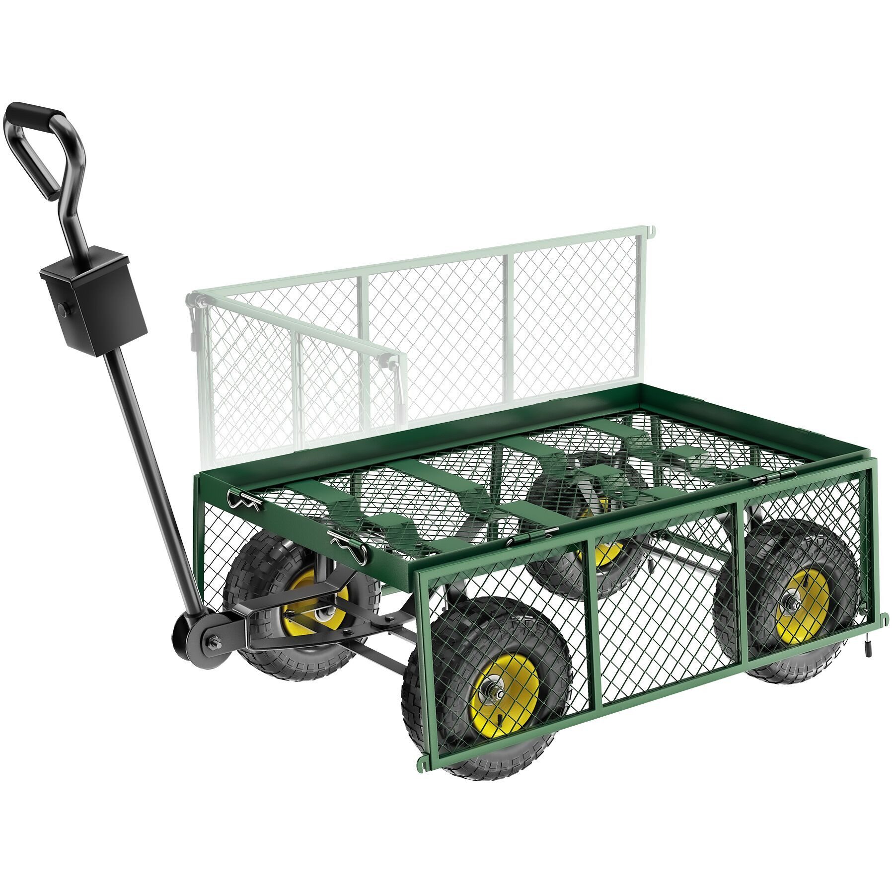 tectake Bollerwagen Handwagen mit Ablage max. 550kg mit klappbaren Seitenwänden (1 Transportwagen, 1-tlg., 150L Volumen in Grün), mit klappbaren Seitenwänden