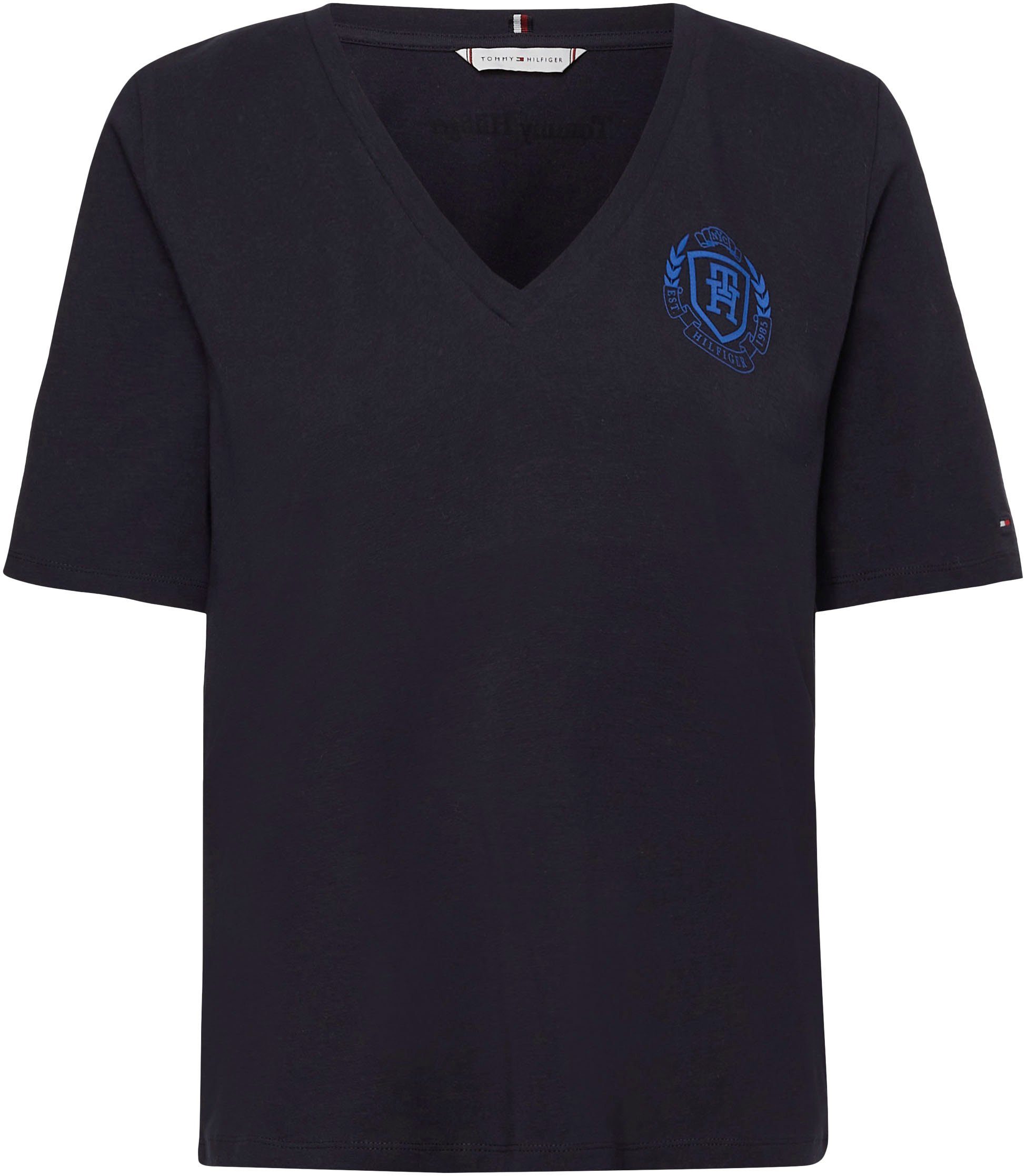 dunkelblau mit Markenlabel Tommy T-Shirt Hilfiger